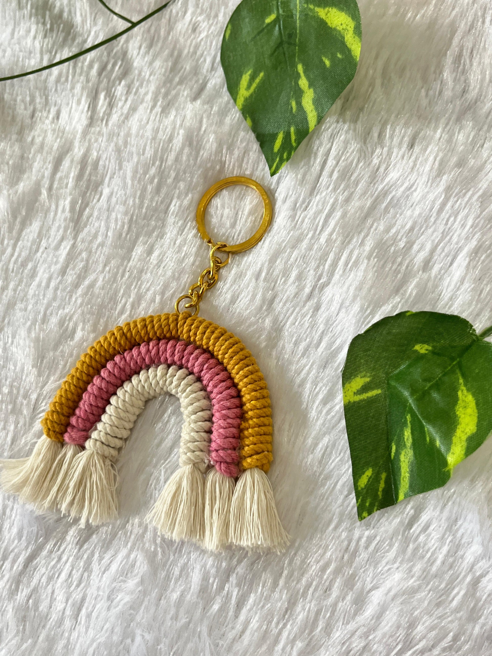 Golden Blush Macramé Rainbow Keychain