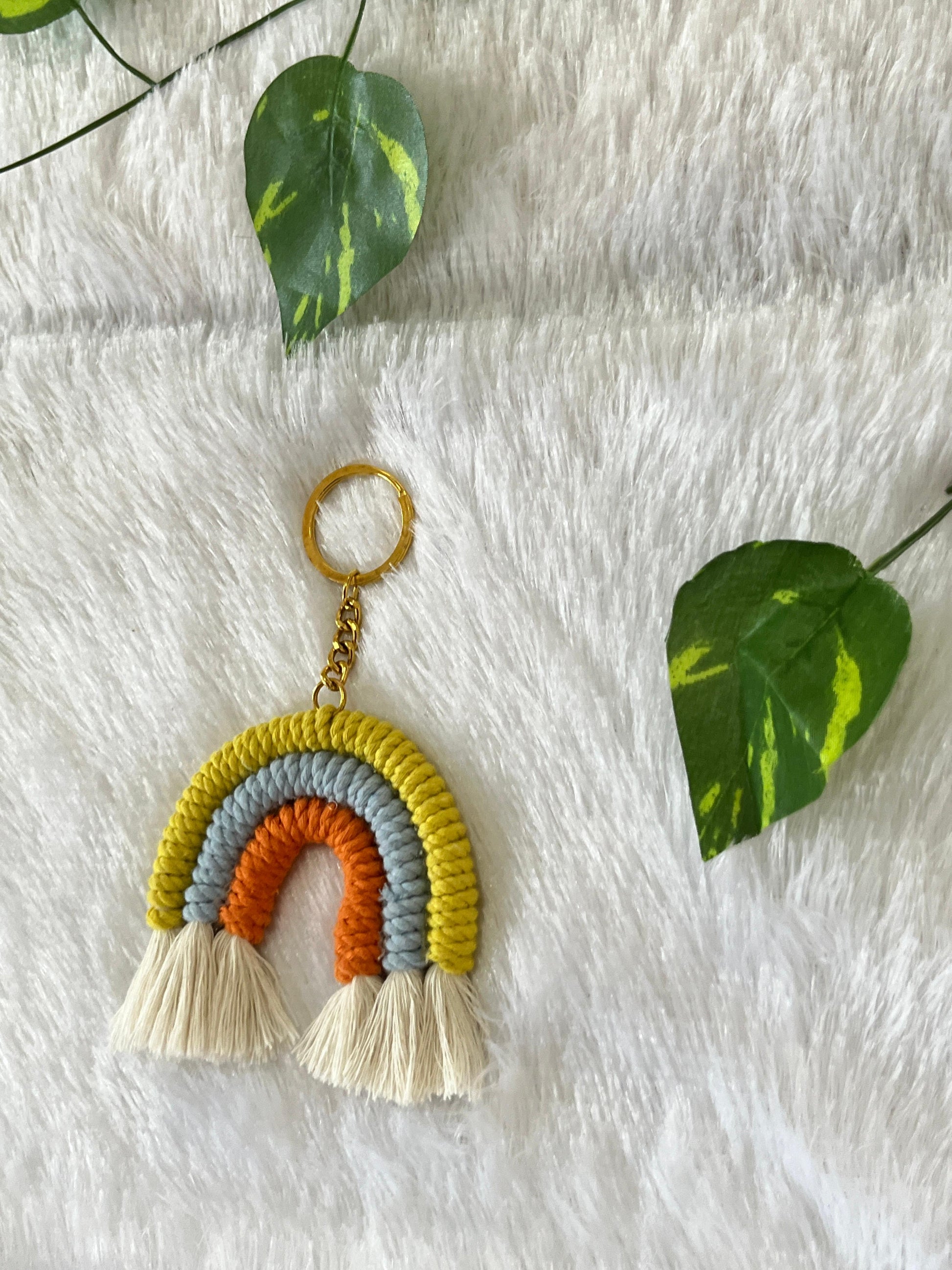 Sunset Pop Macramé Rainbow Keychain