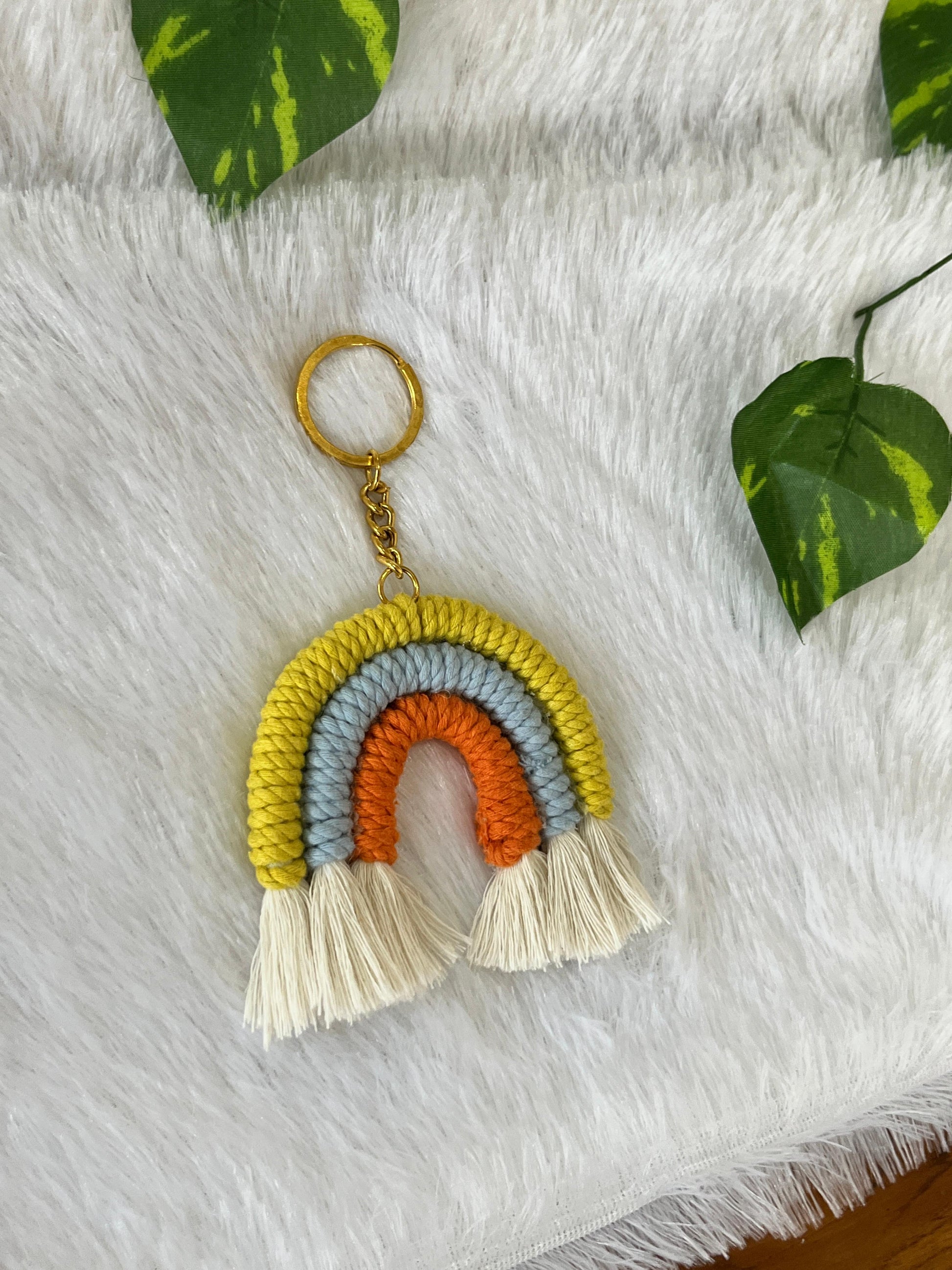 Sunset Pop Macramé Rainbow Keychain