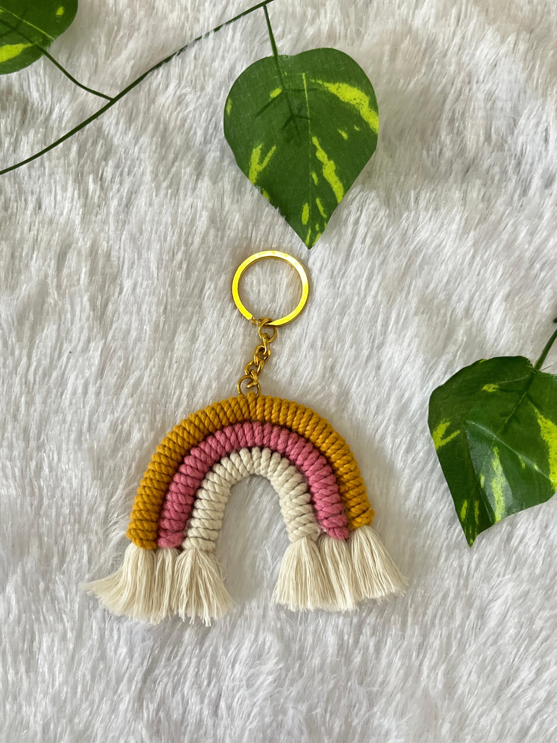 Golden Blush Macramé Rainbow Keychain