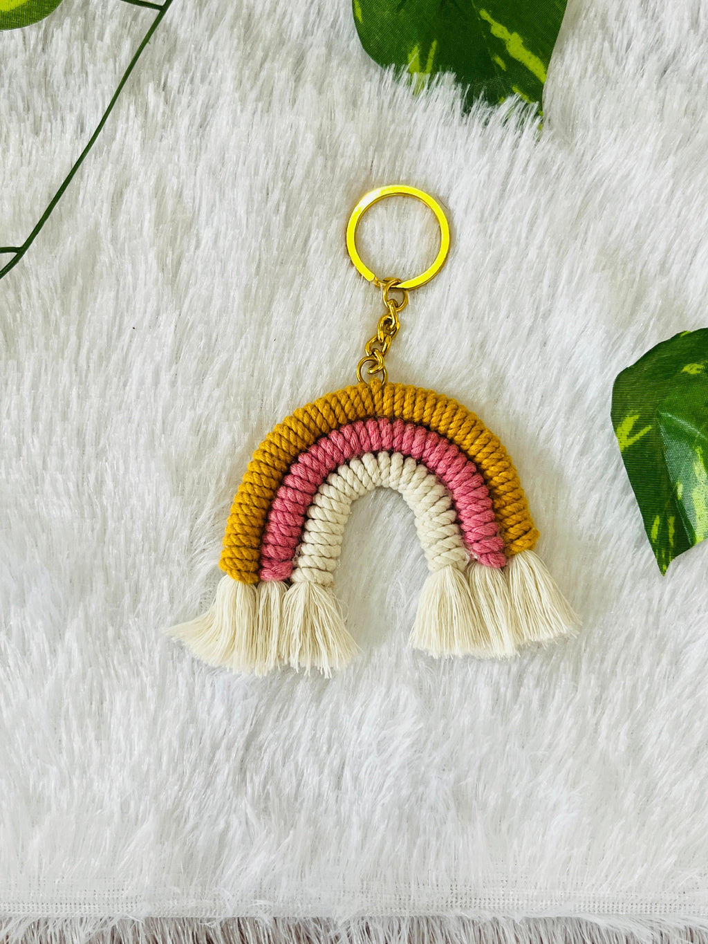 Golden Blush Macramé Rainbow Keychain