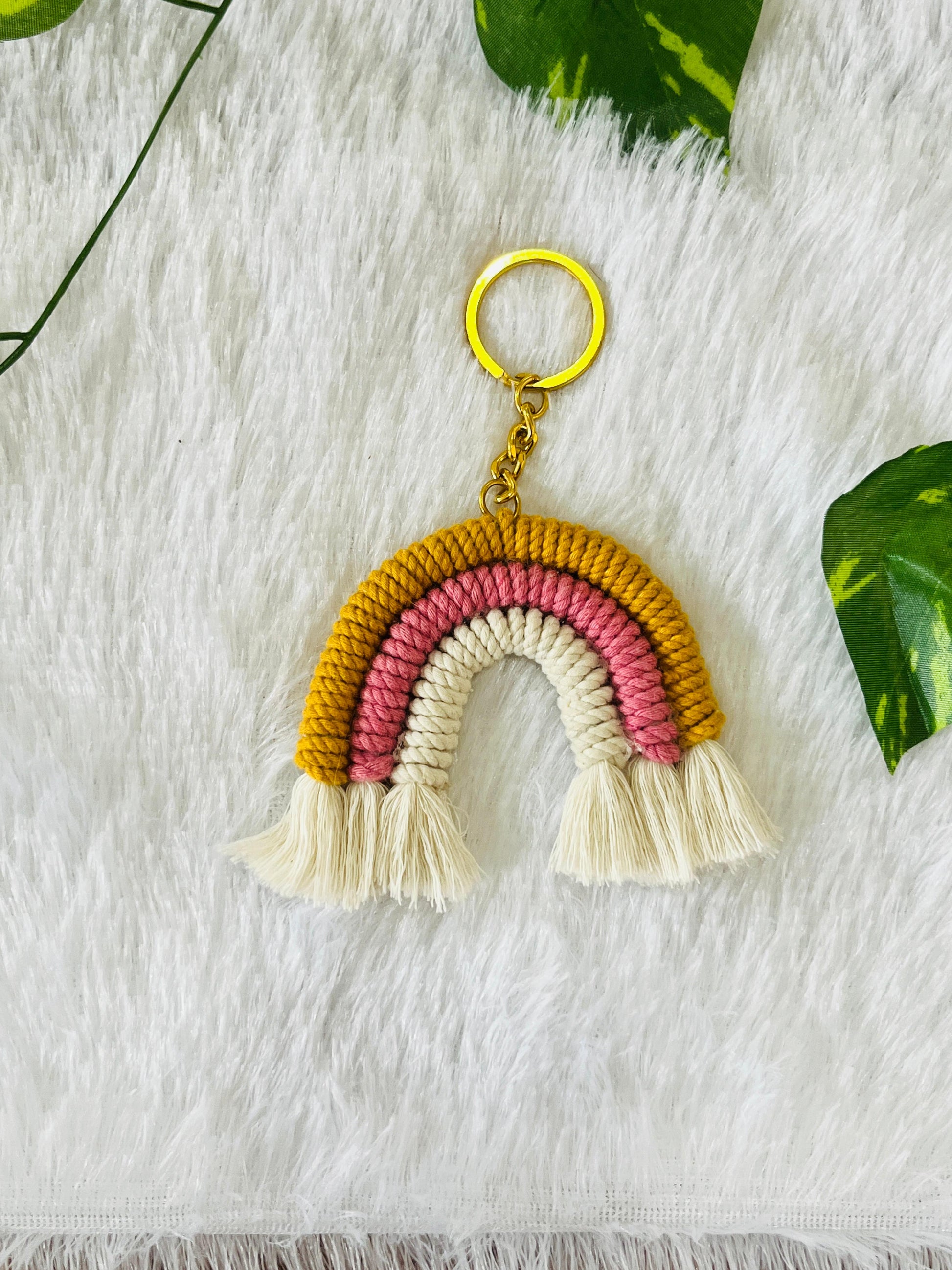 Golden Blush Macramé Rainbow Keychain