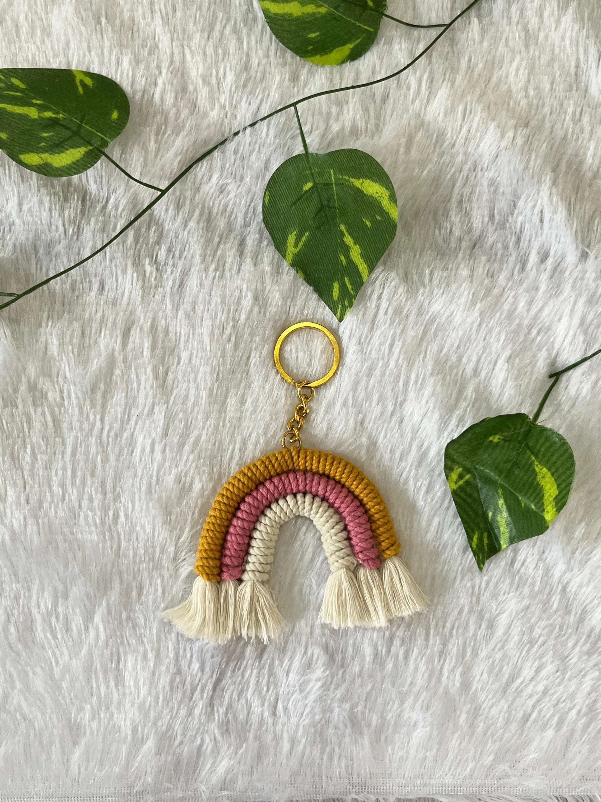 Golden Blush Macramé Rainbow Keychain