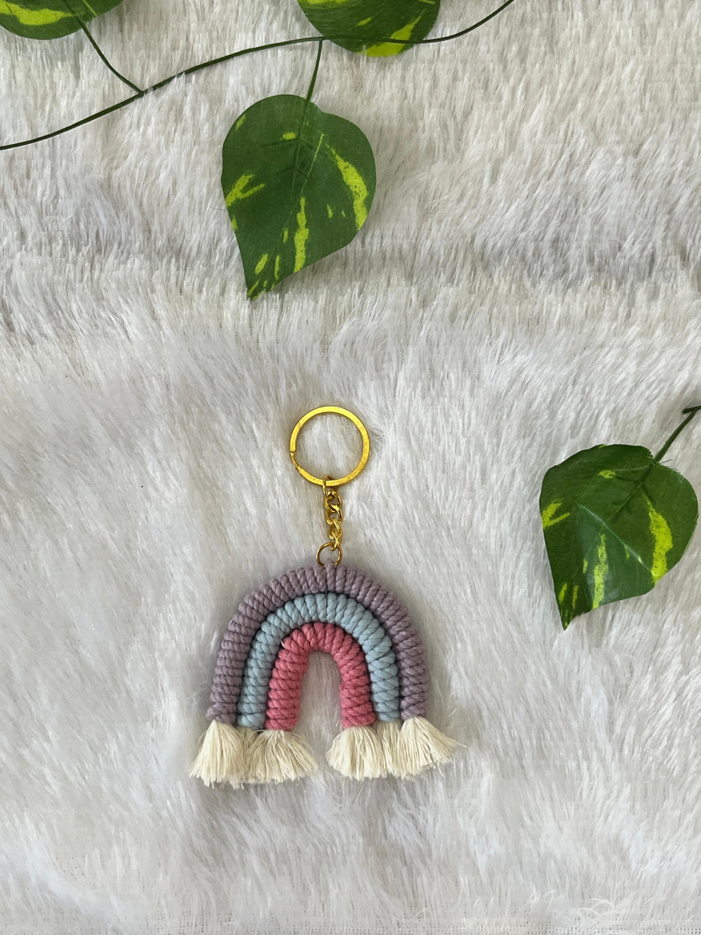 Pastel Dreams Macramé Rainbow Keychain