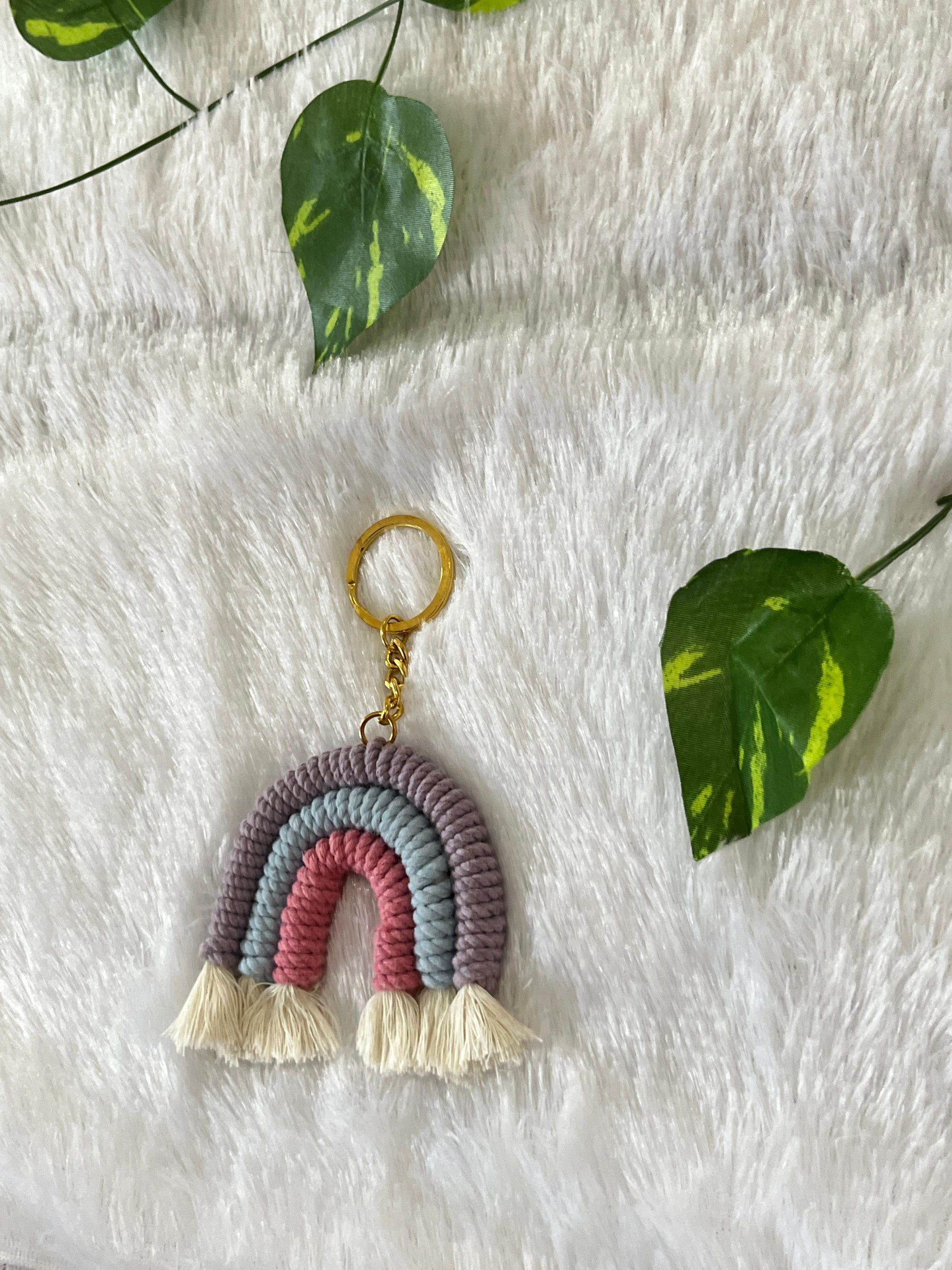 Pastel Dreams Macramé Rainbow Keychain