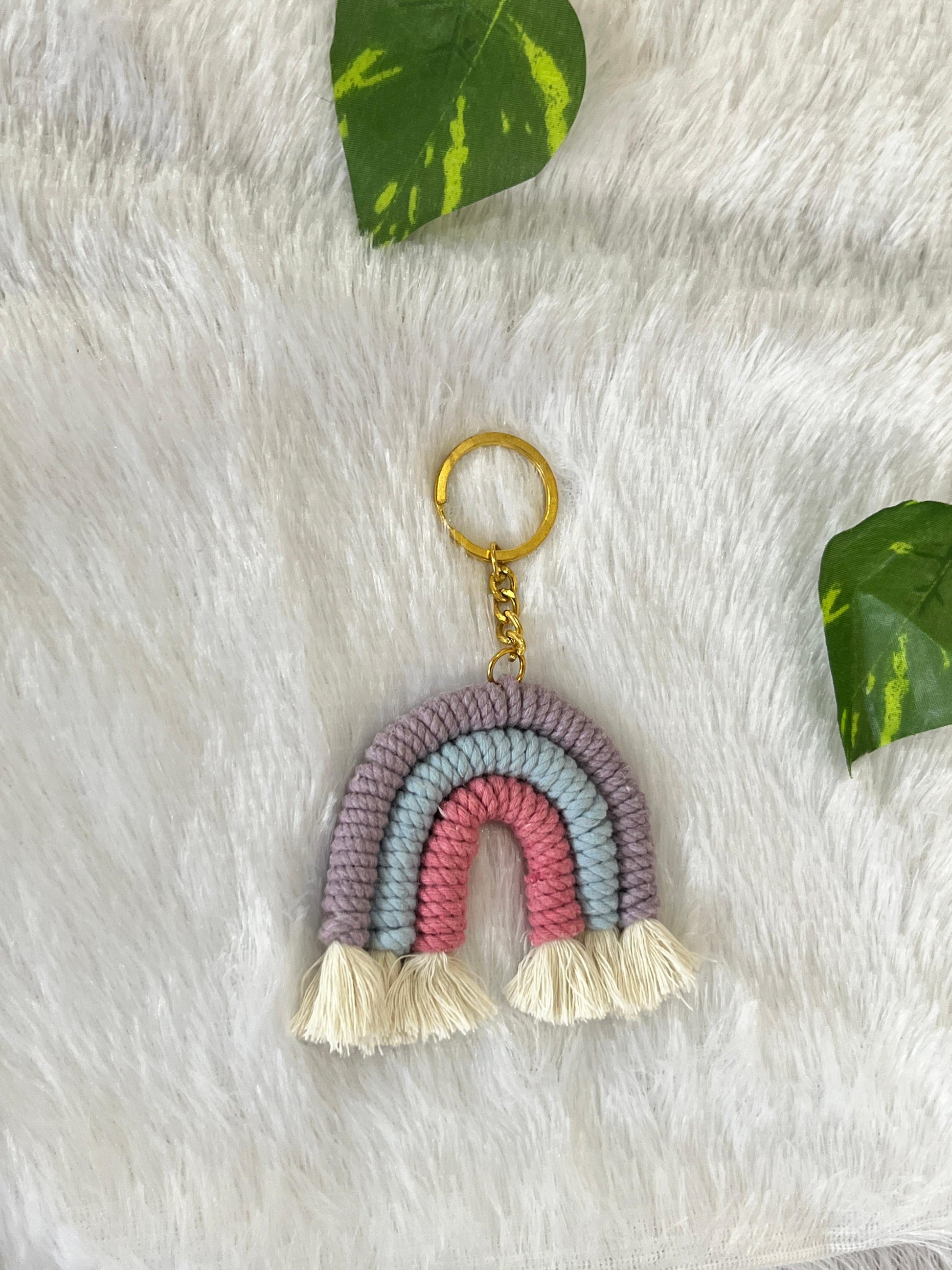 Pastel Dreams Macramé Rainbow Keychain