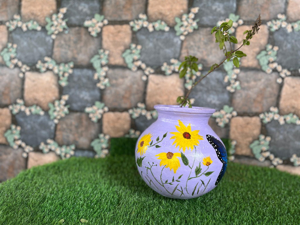 Hand-Painted Terracotta Pot with Butterfly Art – Lavender