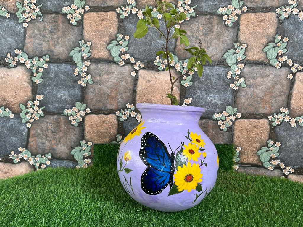 Hand-Painted Terracotta Pot with Butterfly Art – Lavender