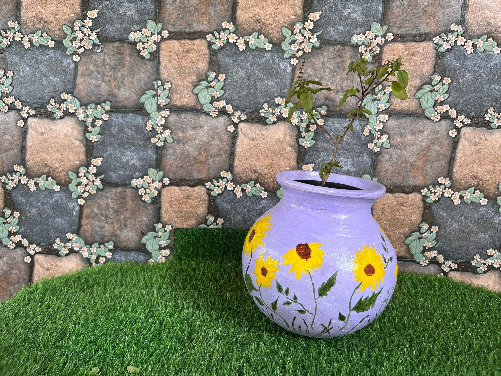 Hand-Painted Terracotta Pot with Butterfly Art – Lavender