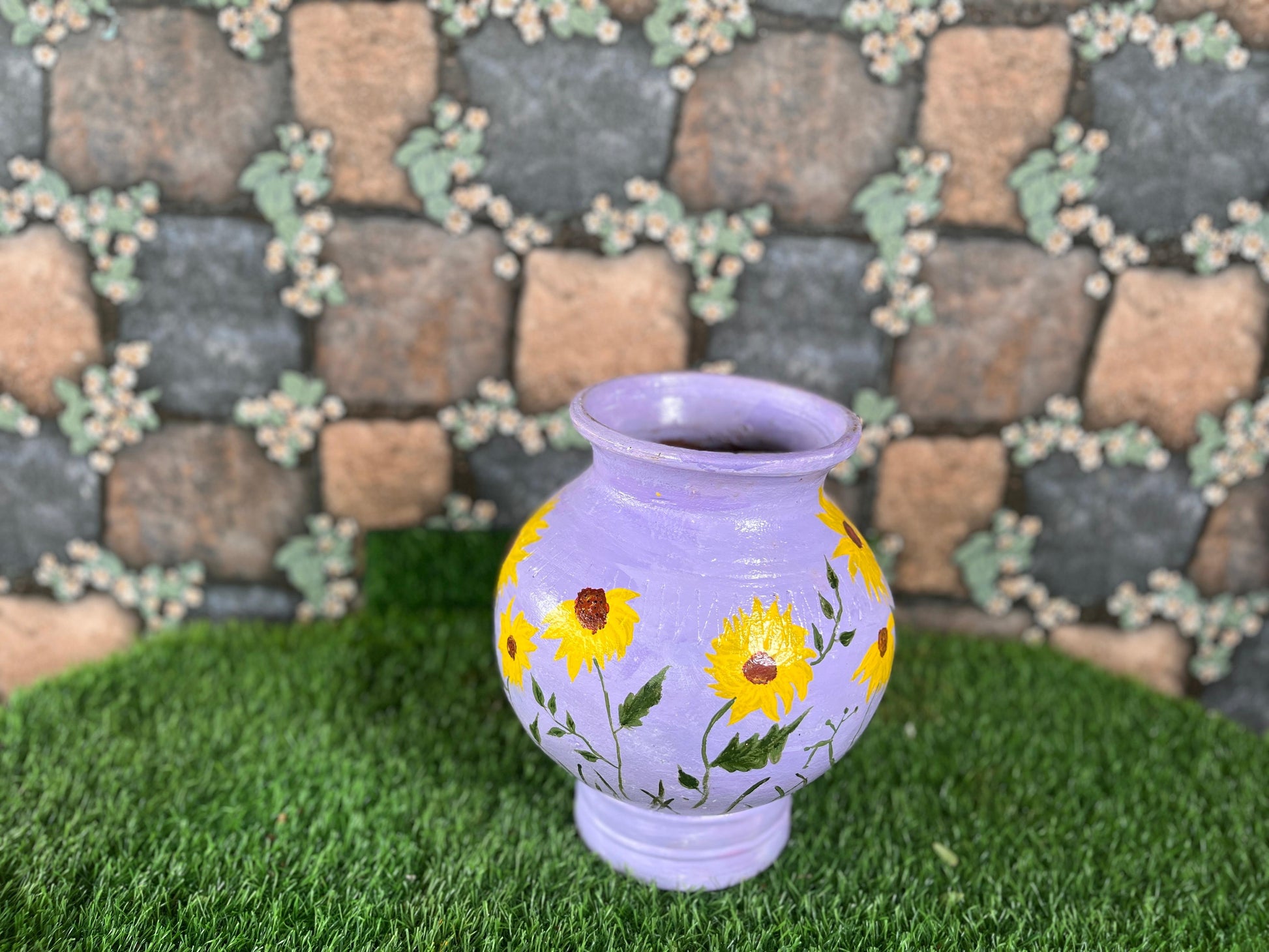 Hand-Painted Terracotta Pot with Butterfly Art – Lavender