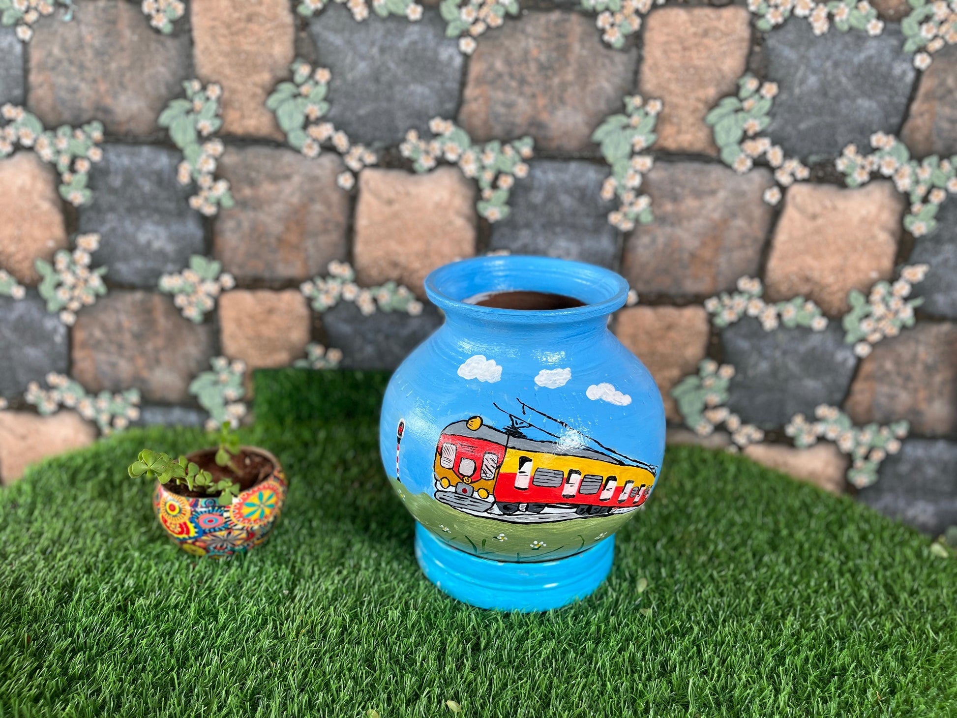 Blue Train Journey – Artisan Clay Planter