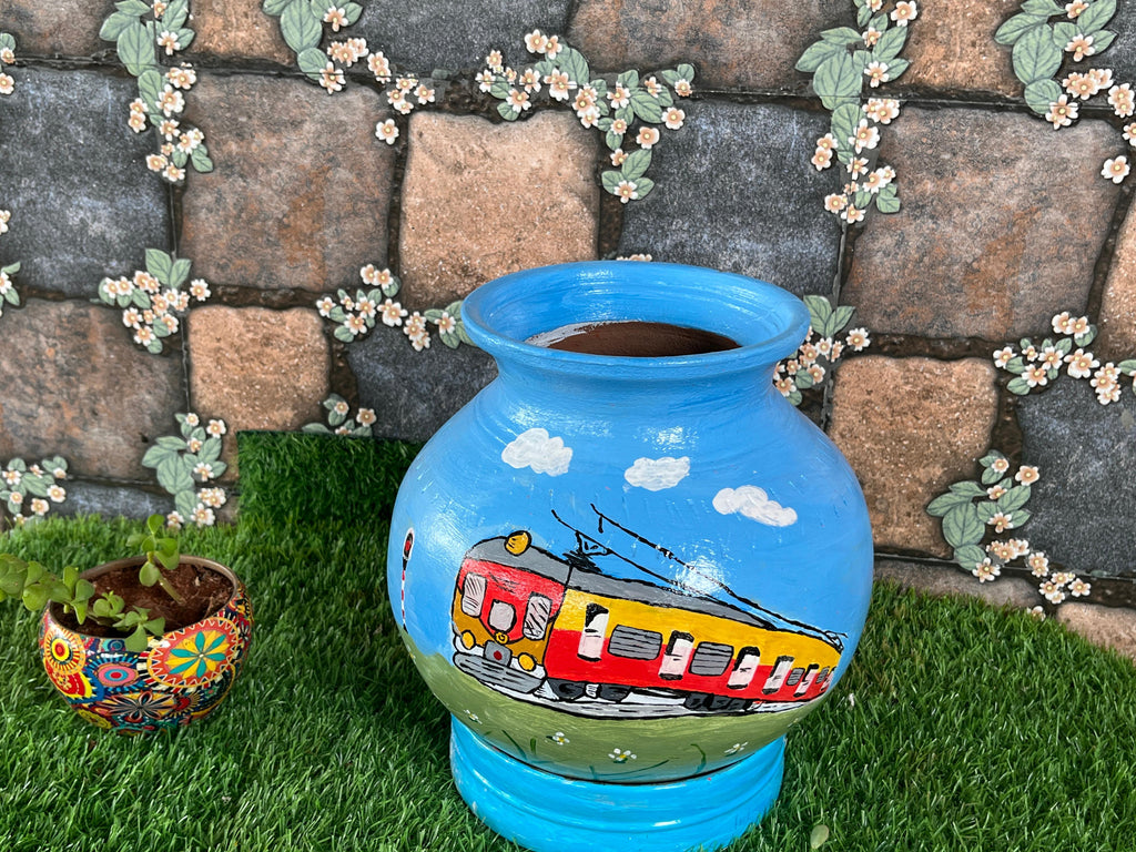 Blue Train Journey – Artisan Clay Planter