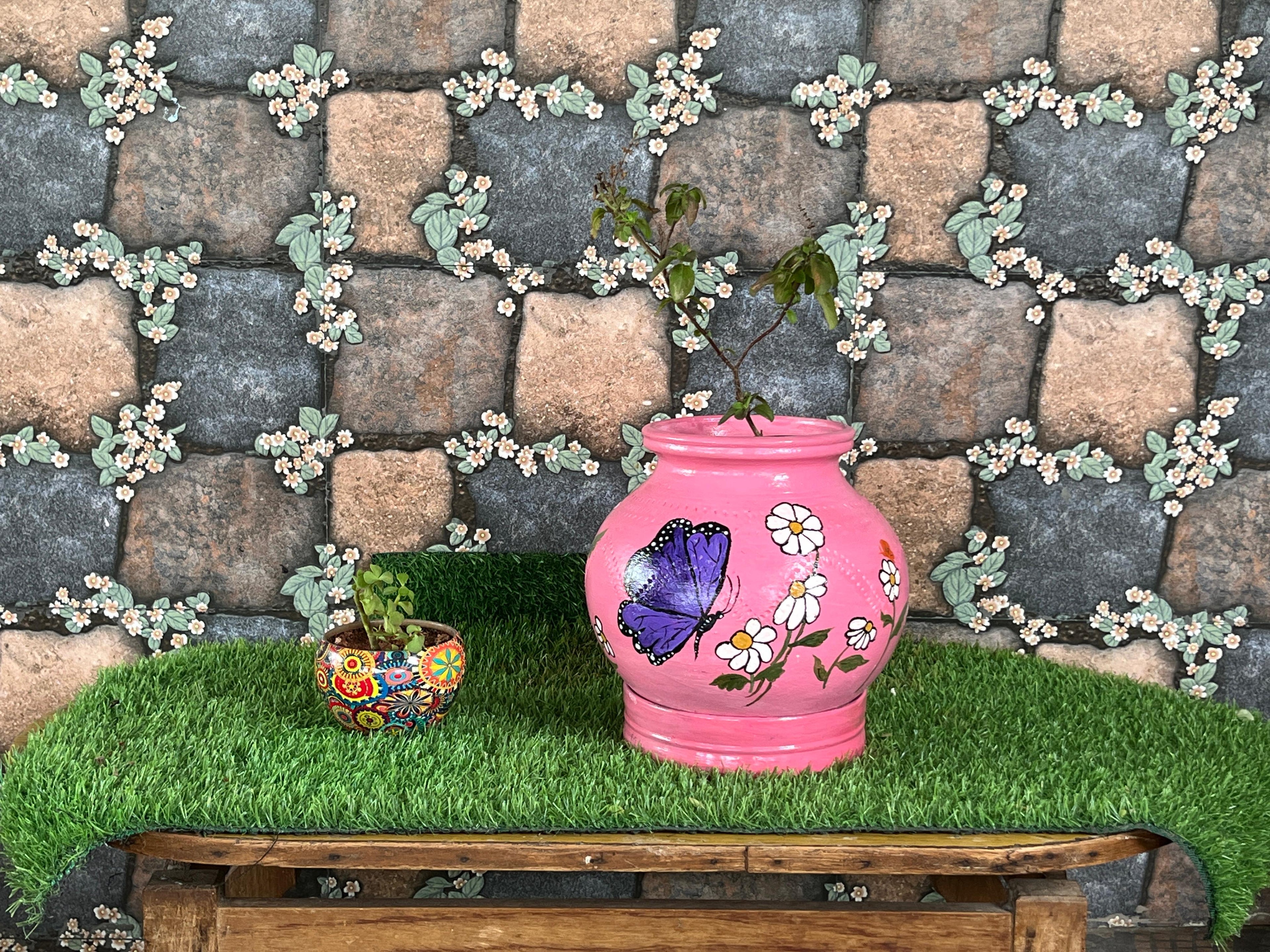 Blossom Wings – Pink Butterfly Terracotta Pot