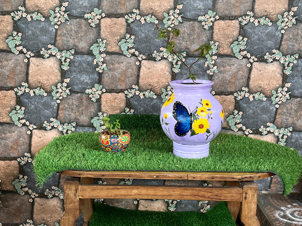 Hand-Painted Terracotta Pot with Butterfly Art – Lavender