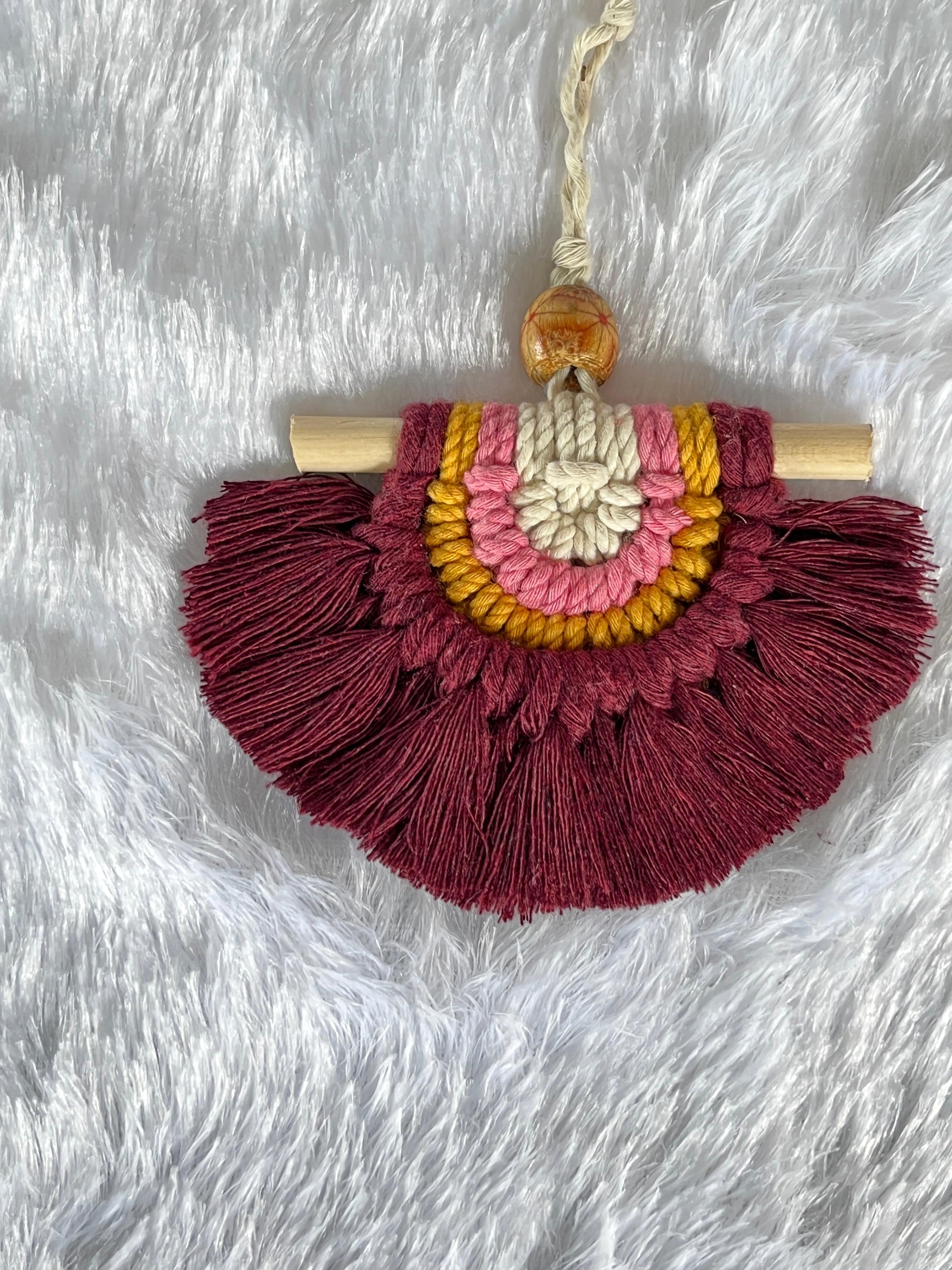 Boho Maroon Sunrise Macramé Wall Charm