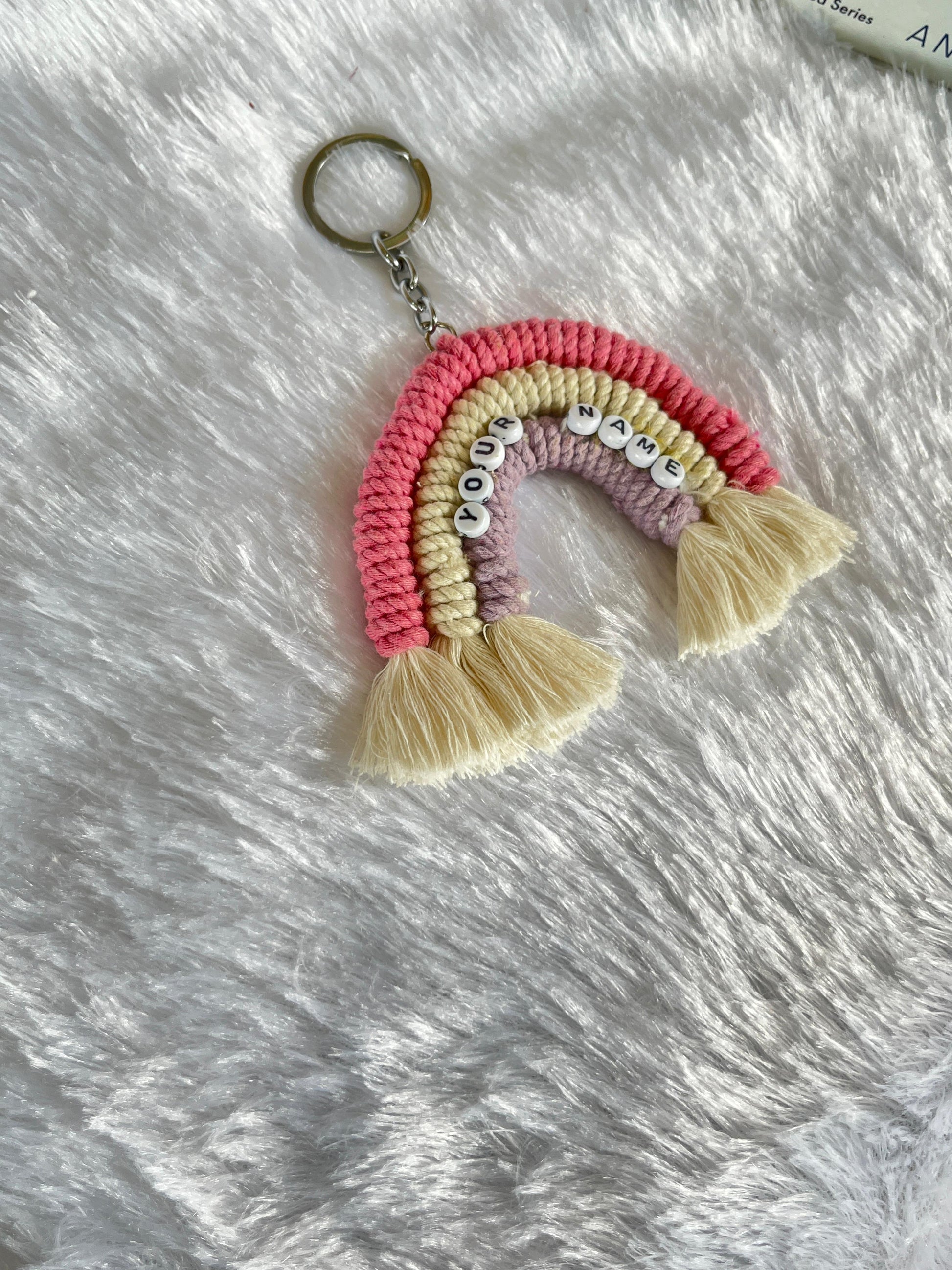 Personalized Blush Rainbow Macramé Keychain