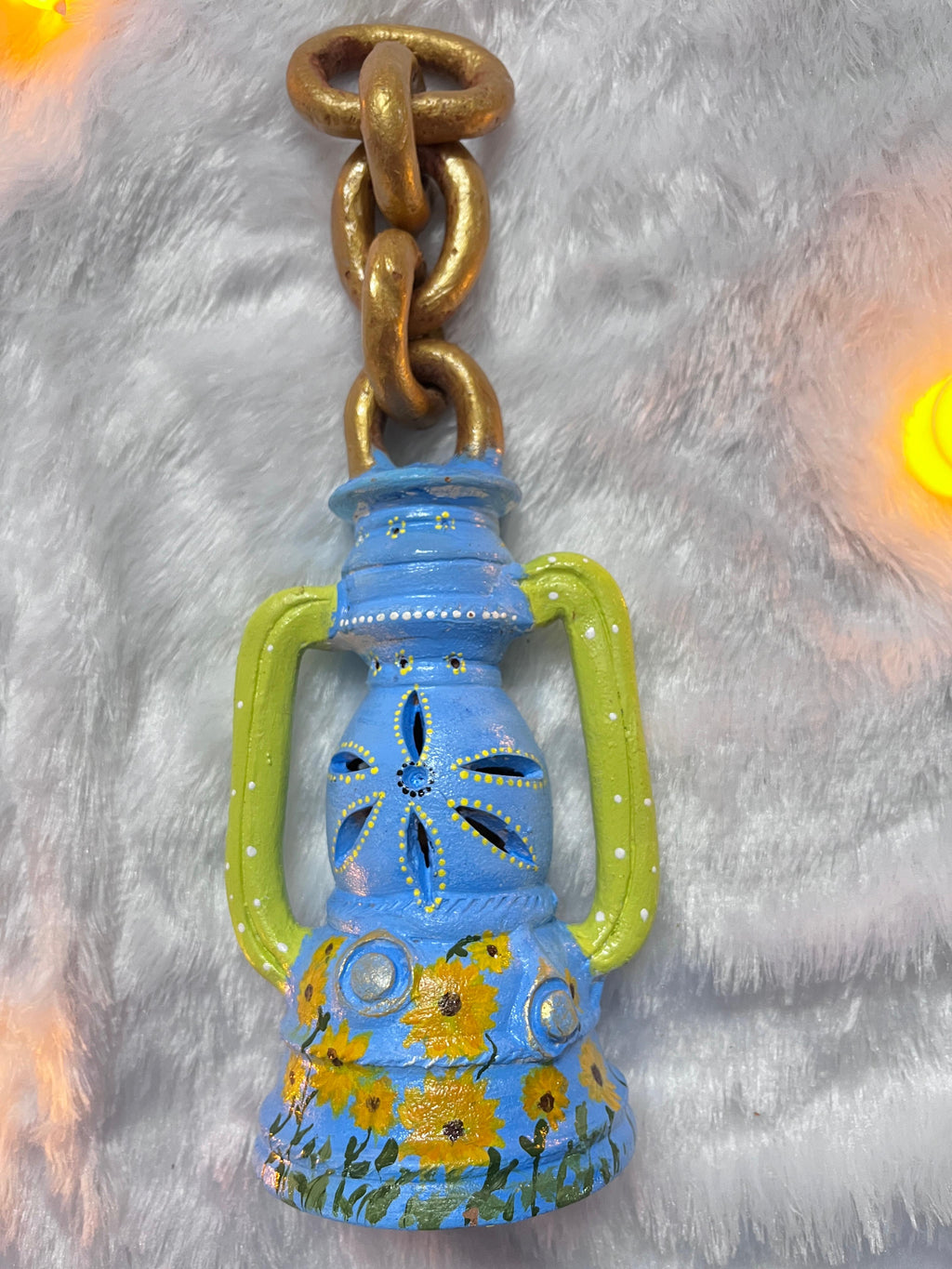 “Breeze Bloom” Hand-Painted Blue Terracotta Lantern