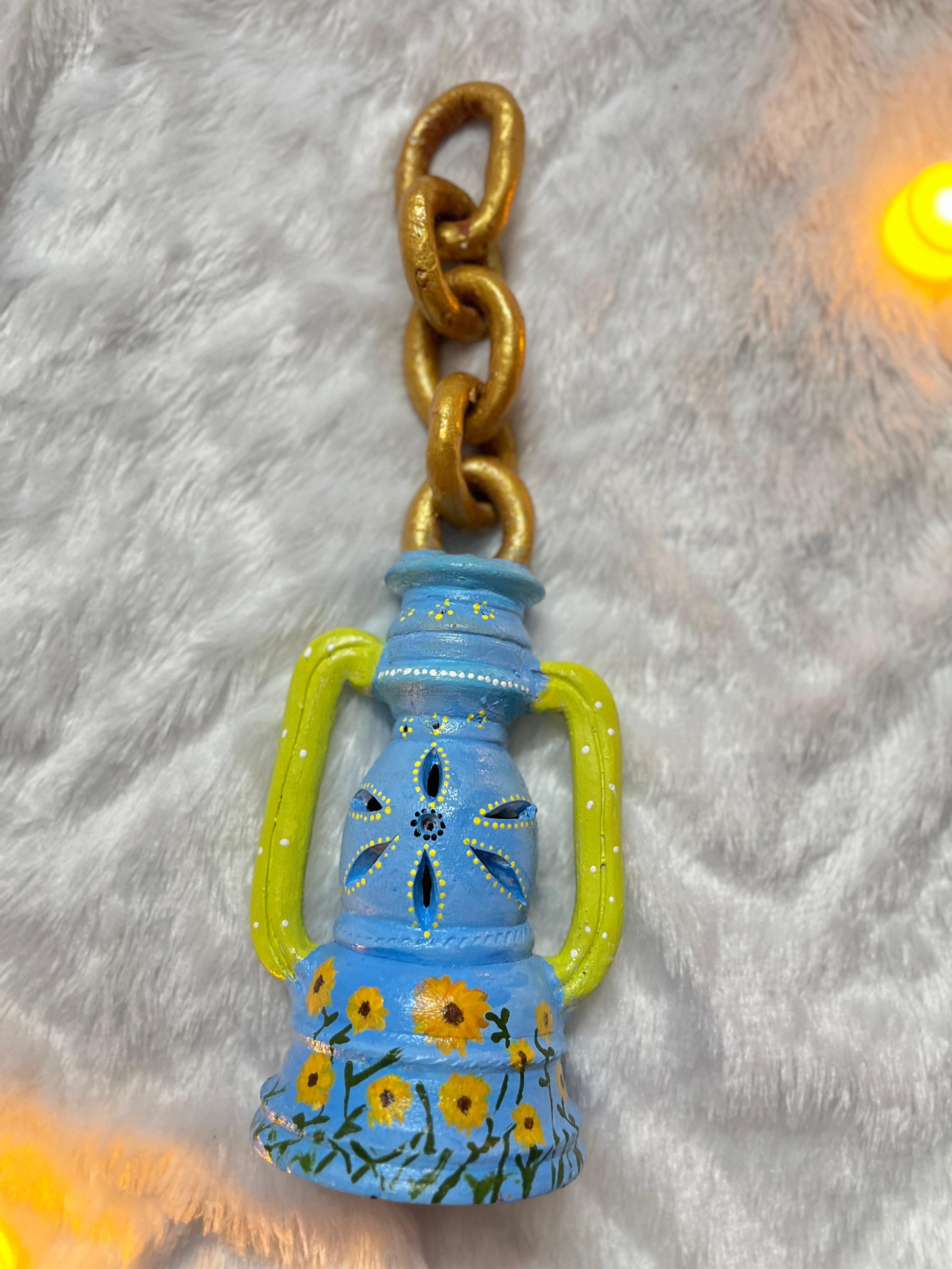 “Breeze Bloom” Hand-Painted Blue Terracotta Lantern
