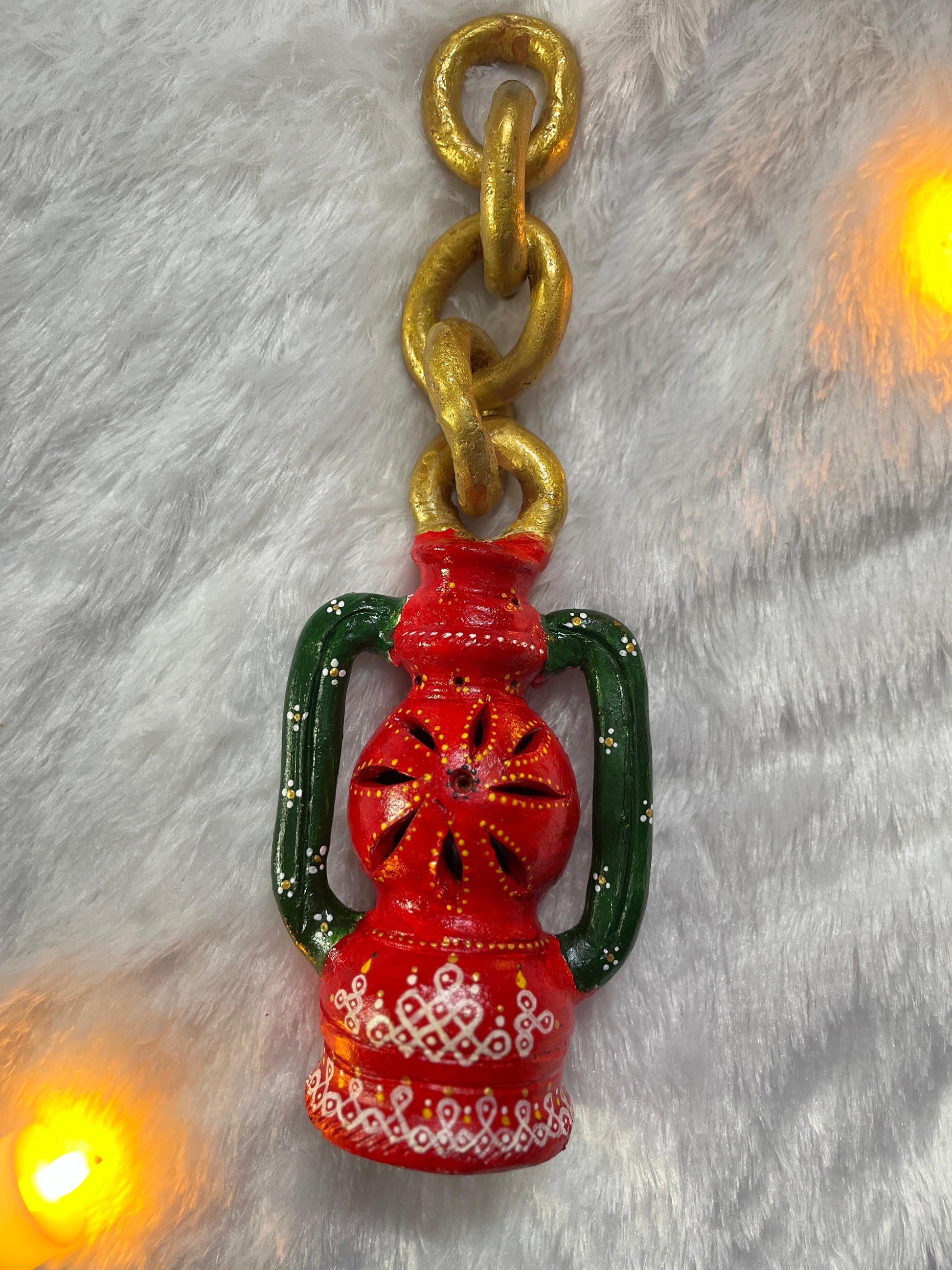 Handpainted Terracotta Lantern – Traditional Kolam Design