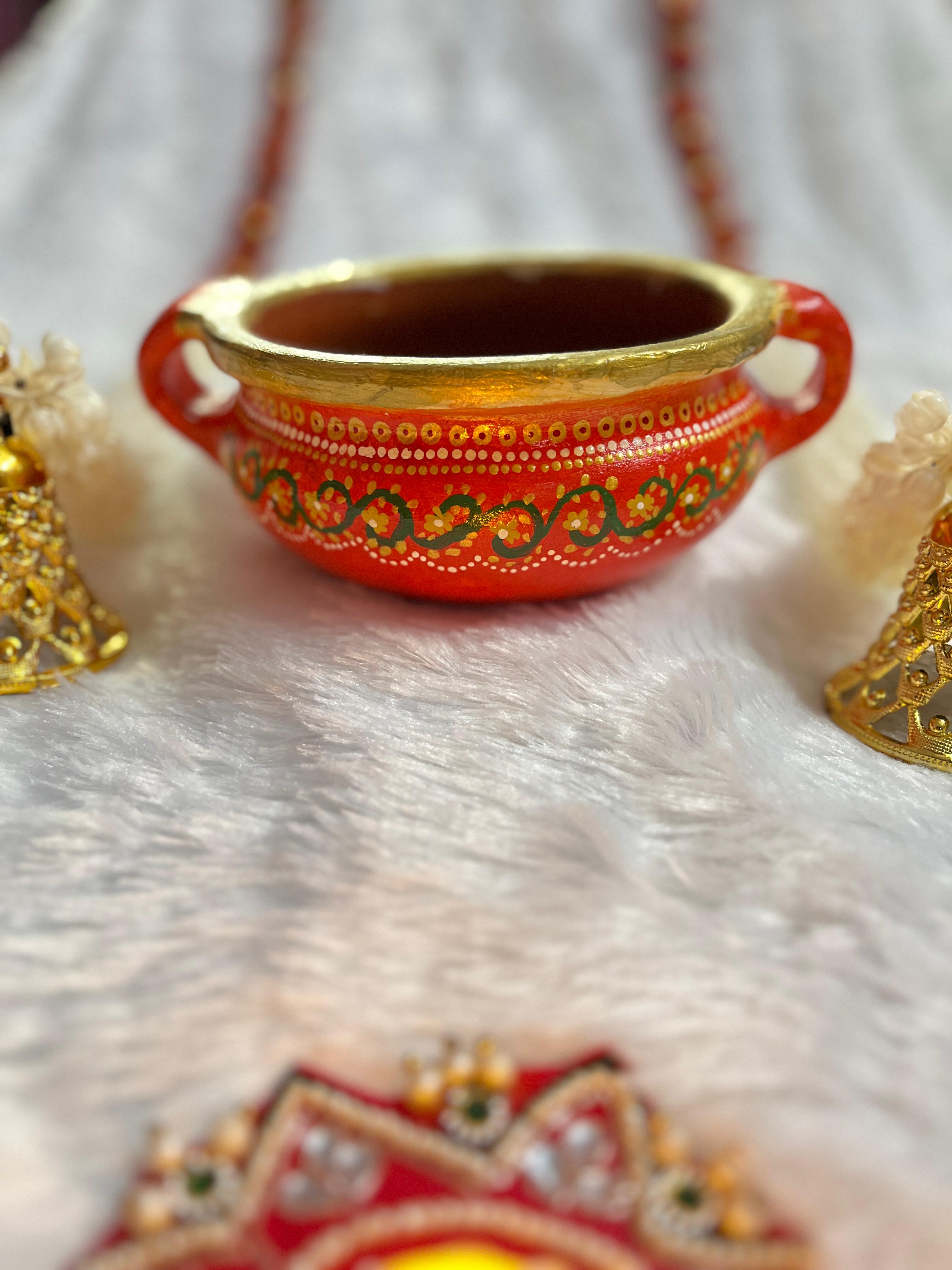 Hand-Painted Traditional Terracotta Uruli – Red Blossom Elegance