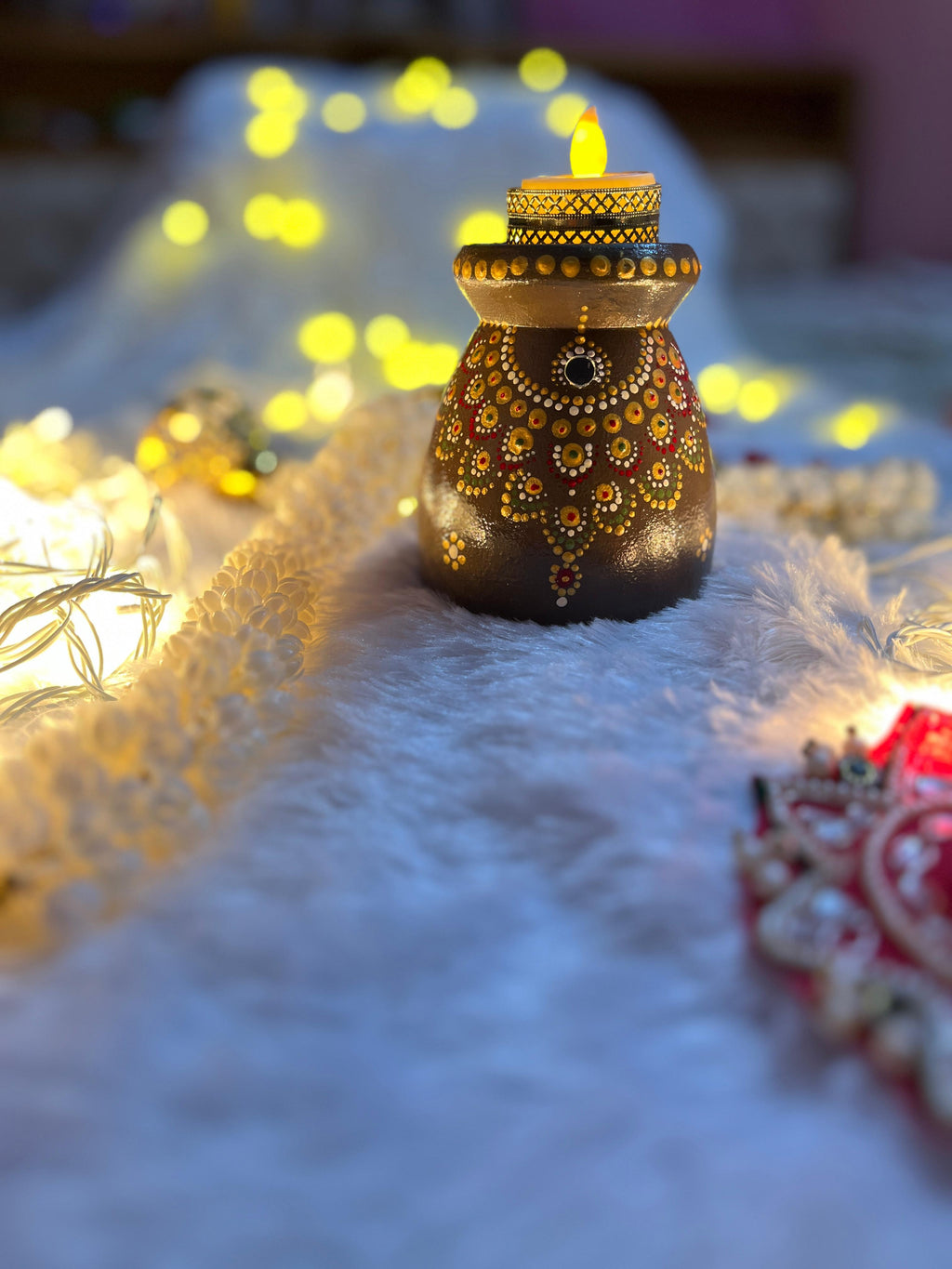 Majestic Mandala Candle Holder – Handpainted Terracotta