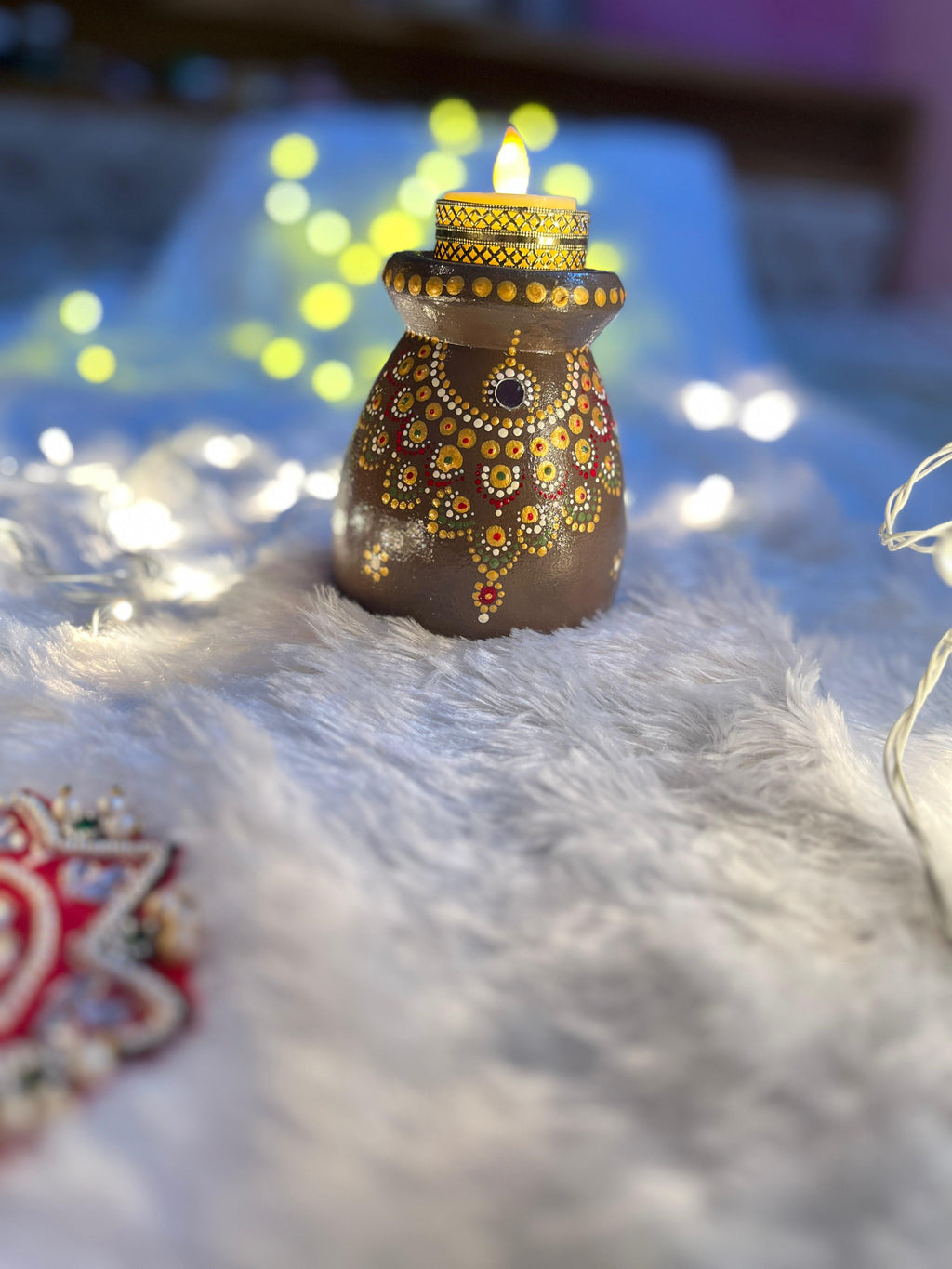 Majestic Mandala Candle Holder – Handpainted Terracotta