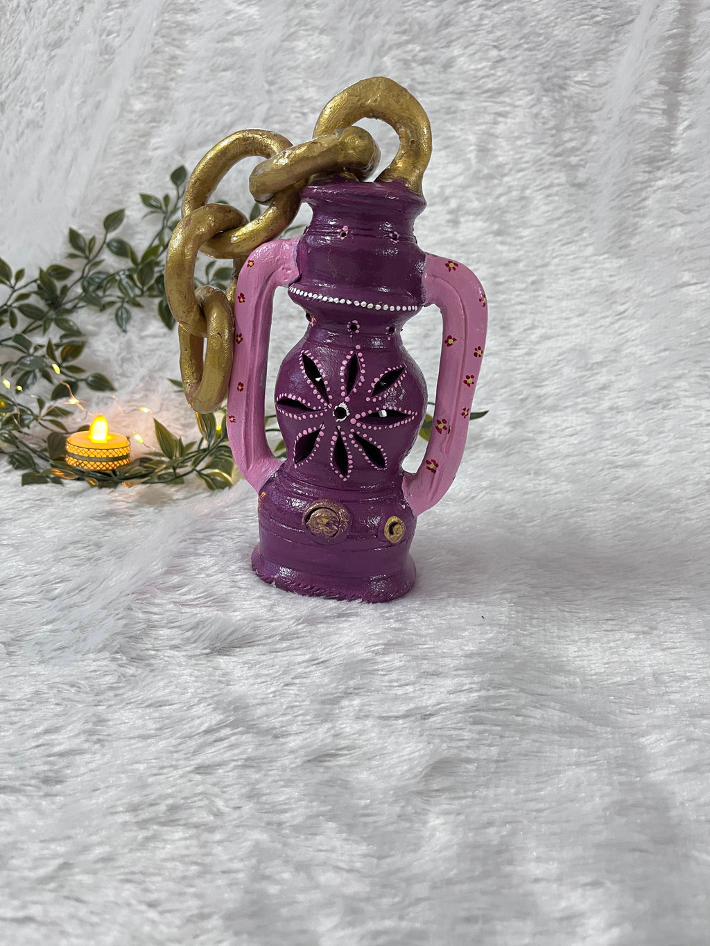 Lavender Bloom” Handpainted Terracotta Lantern
