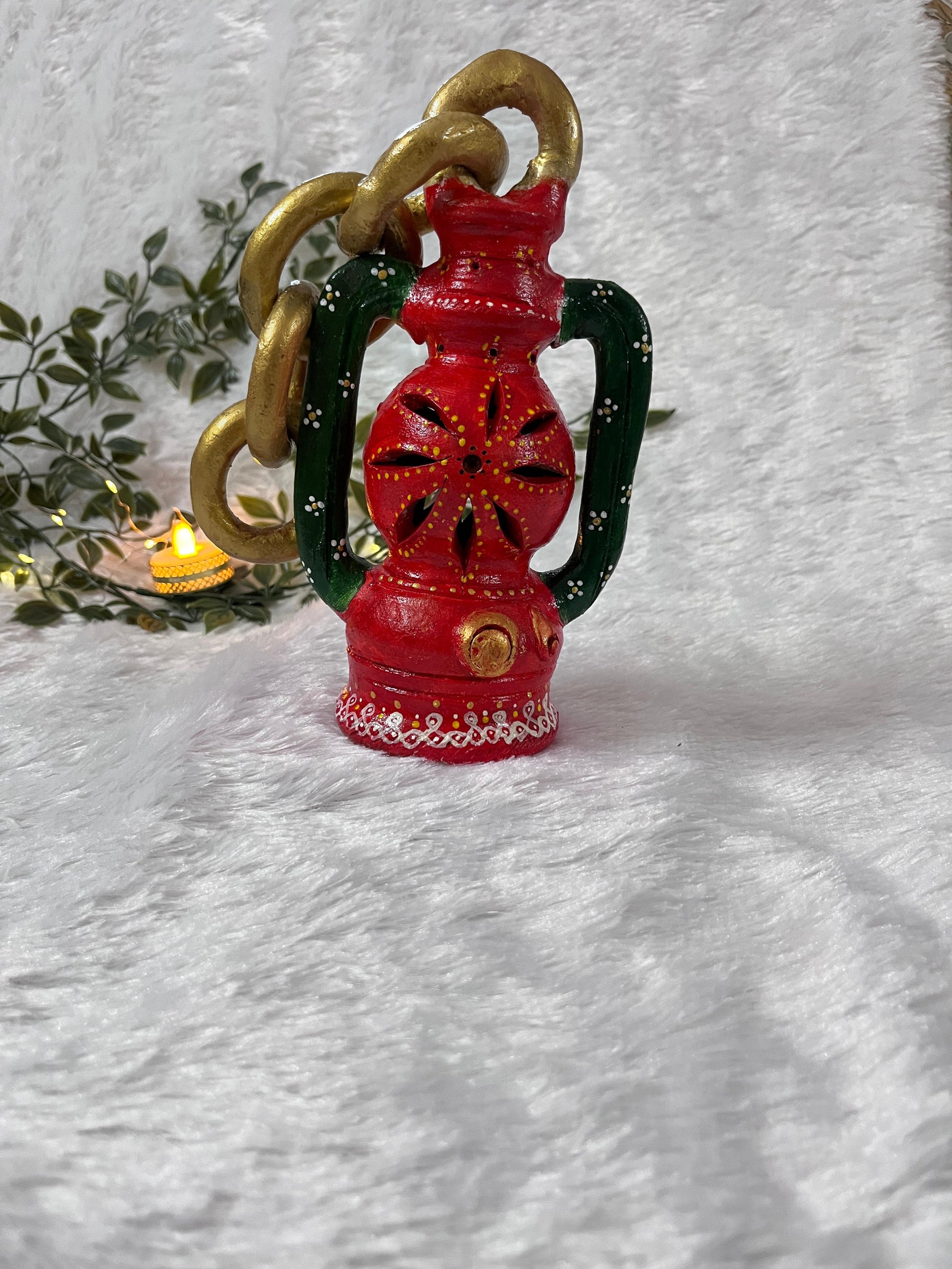 Handpainted Terracotta Lantern – Traditional Kolam Design