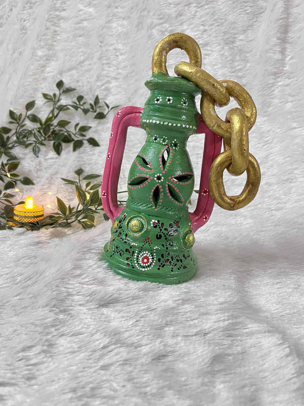 “Garden Glow” Hand-Painted Terracotta Lantern