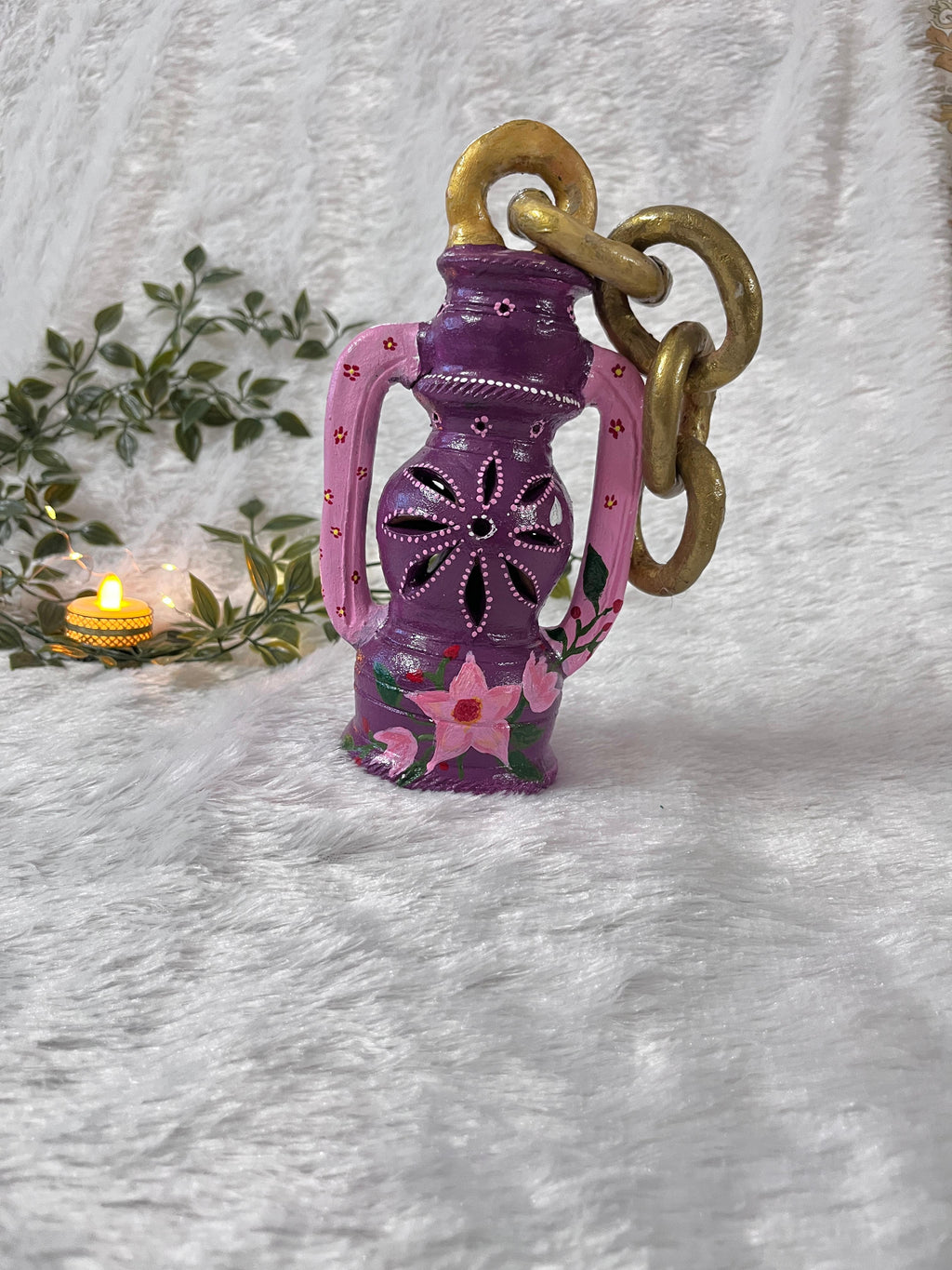 Lavender Bloom” Handpainted Terracotta Lantern