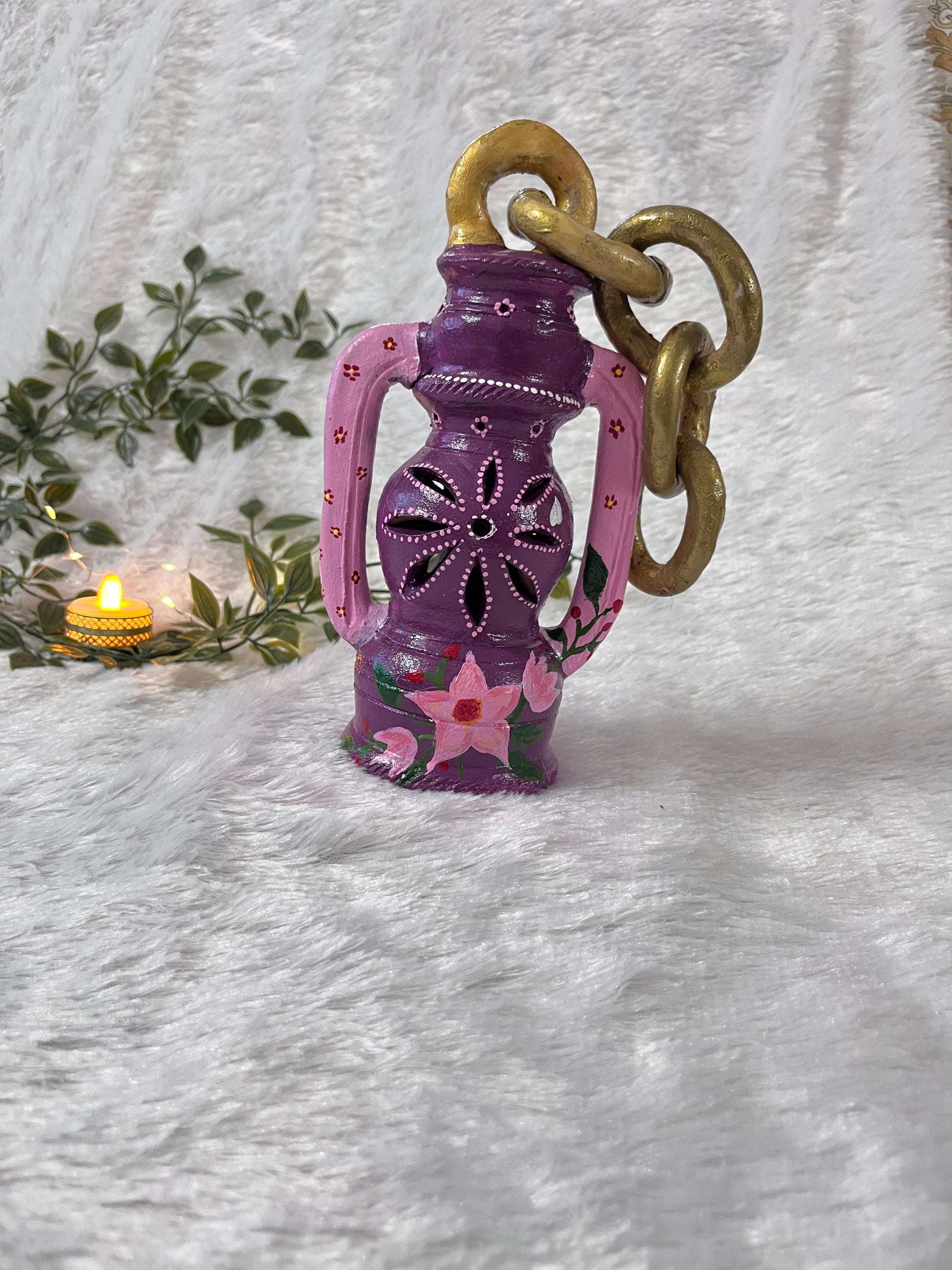 Lavender Bloom” Handpainted Terracotta Lantern