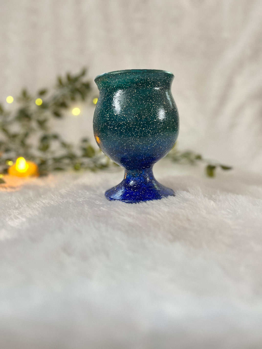 “Celestial Glow” Hand-Painted Terracotta Candle Stand | Sparkle Blue Ombre
