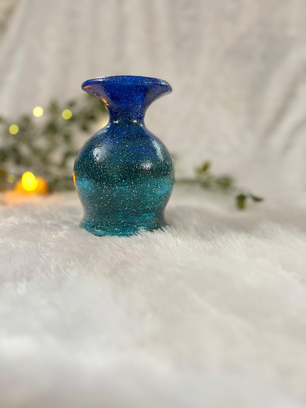 “Celestial Glow” Hand-Painted Terracotta Candle Stand | Sparkle Blue Ombre