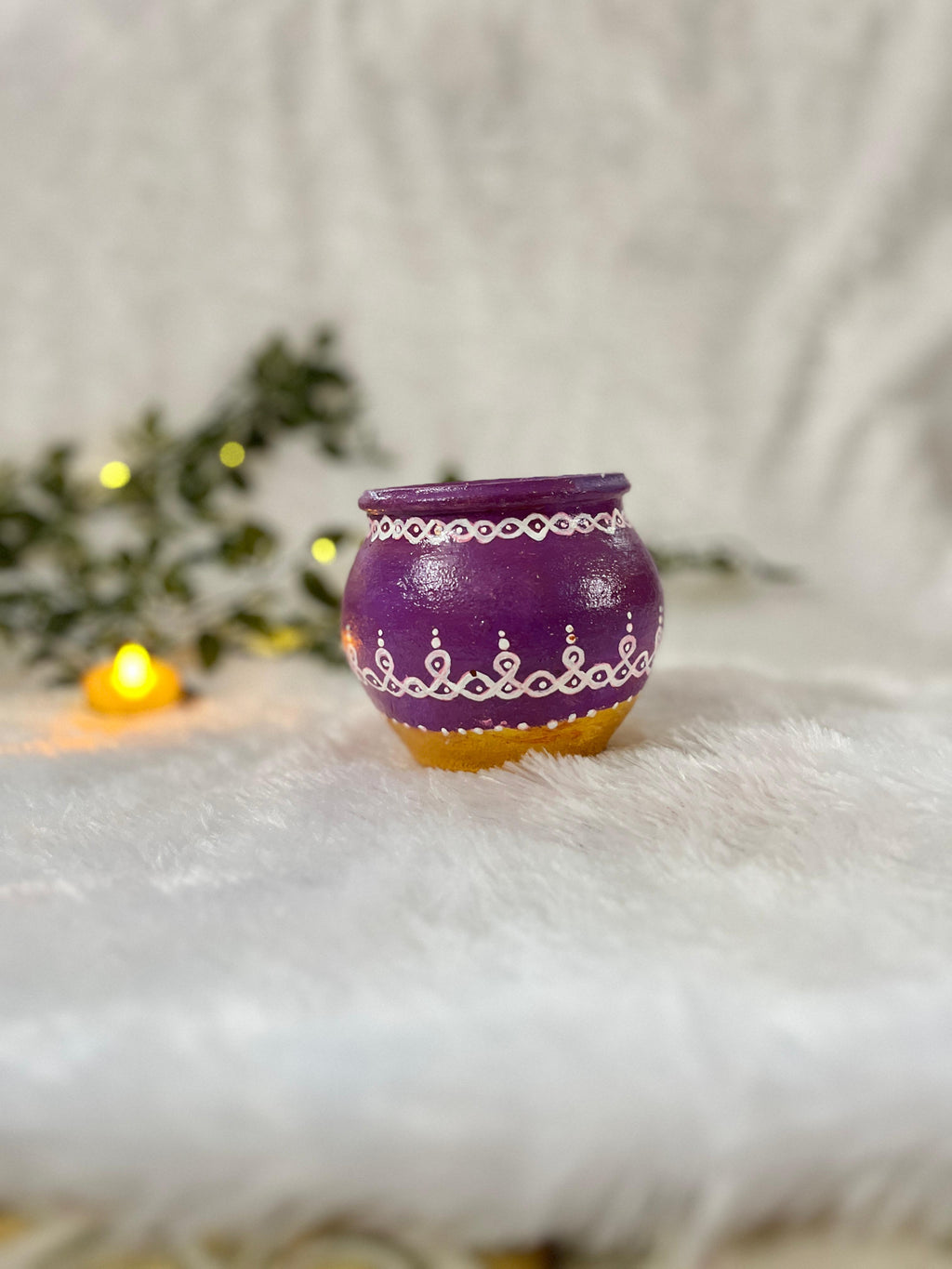 Elegant Charm – Purple Handpainted Terracotta Décor Pot