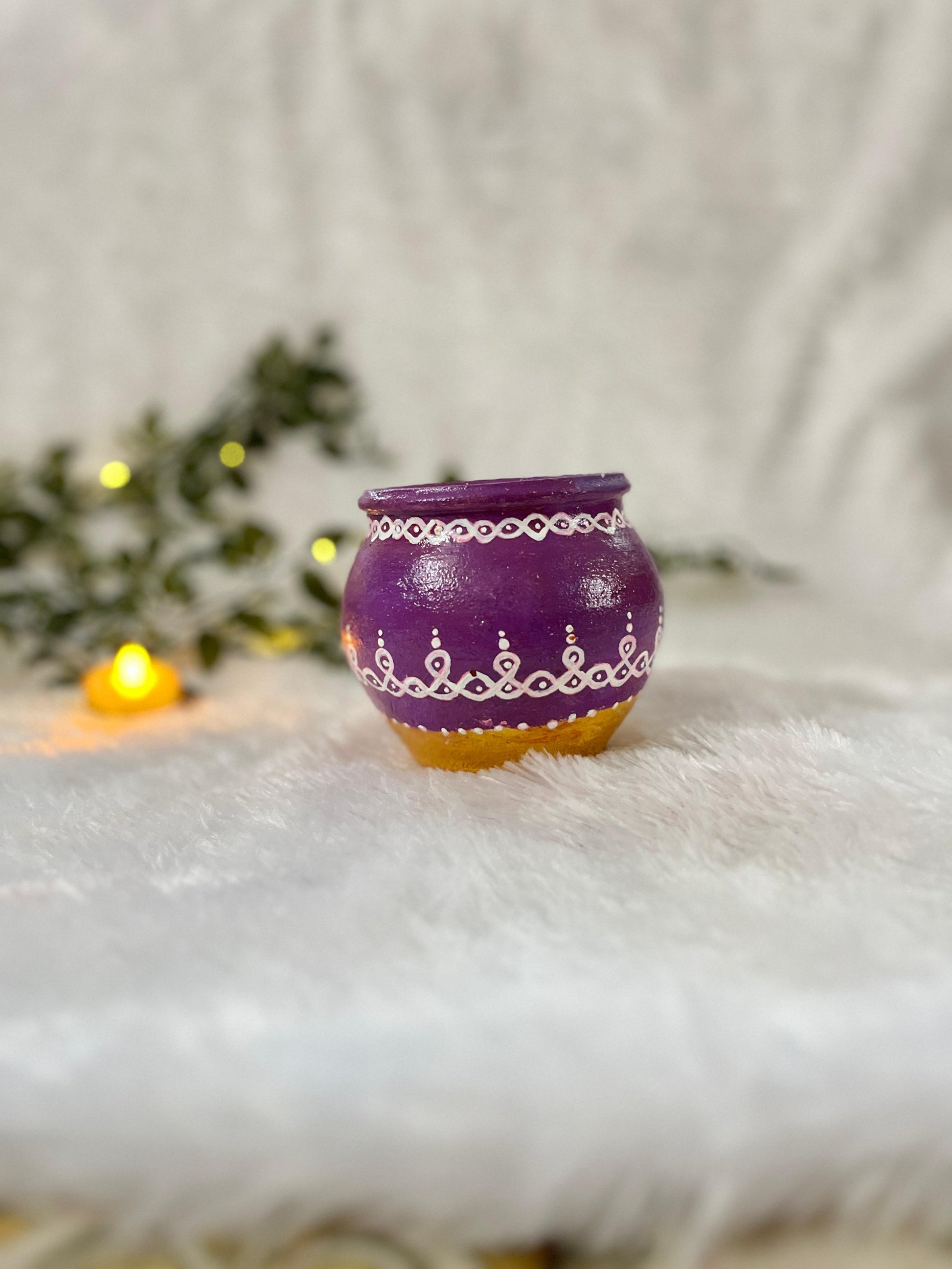 Elegant Charm – Purple Handpainted Terracotta Décor Pot