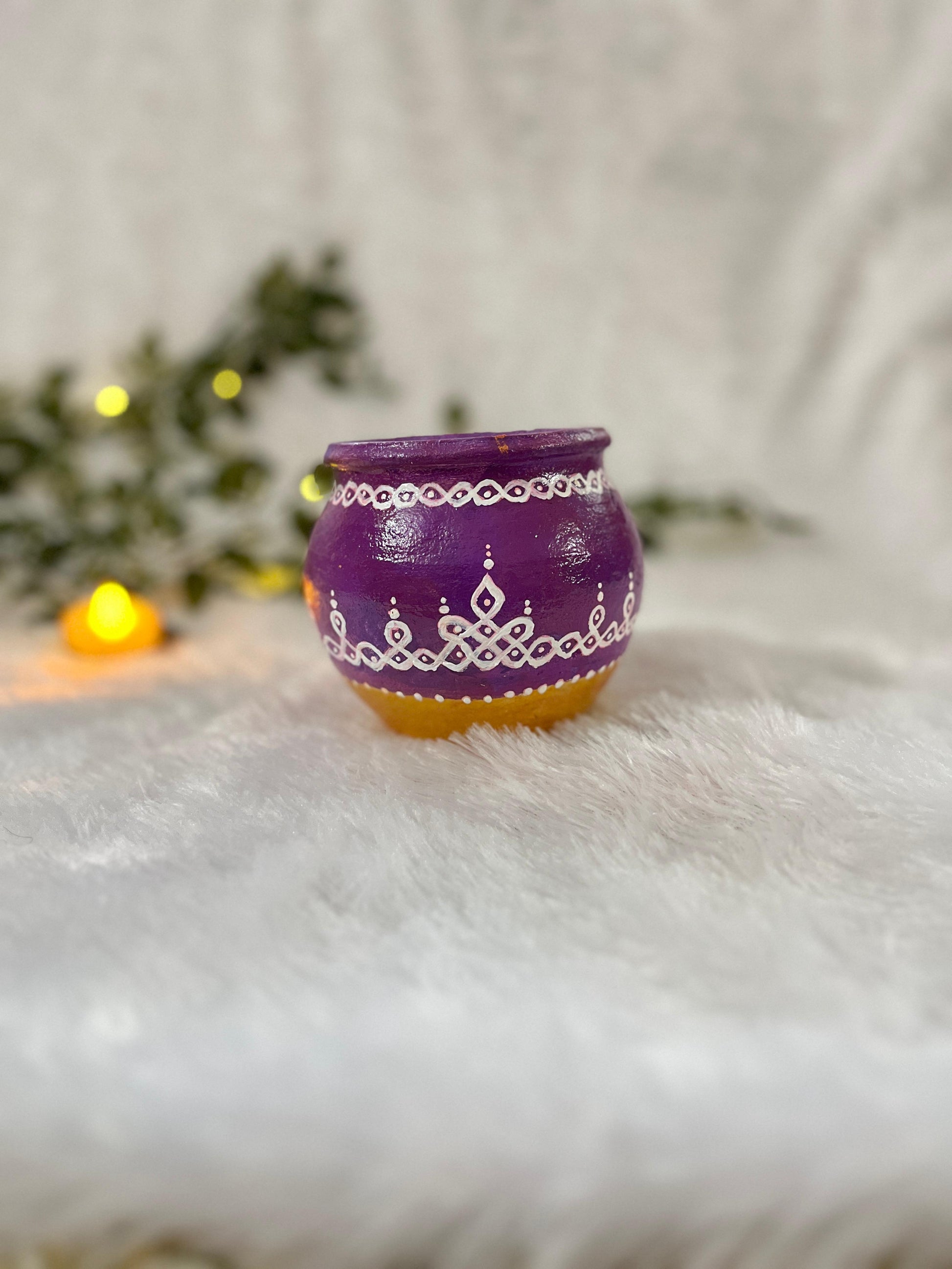 Elegant Charm – Purple Handpainted Terracotta Décor Pot