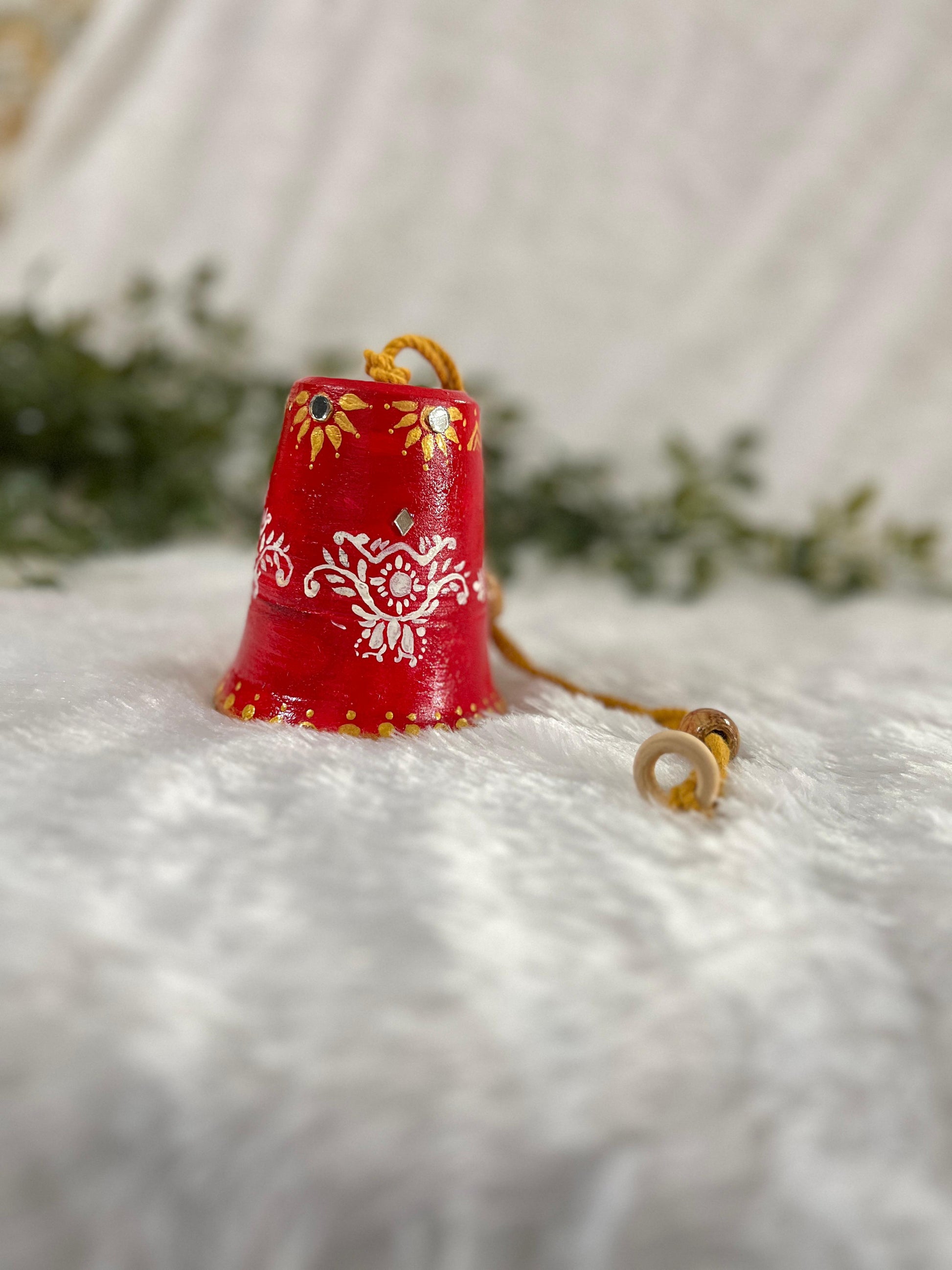 “Crimson Kolam Charm” Handpainted Terracotta Hanging Décor