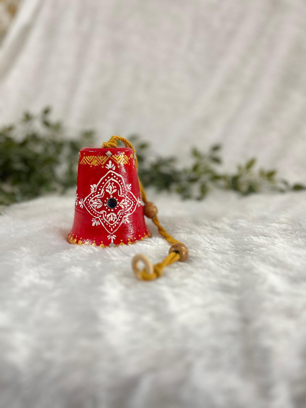 “Crimson Kolam Charm” Handpainted Terracotta Hanging Décor