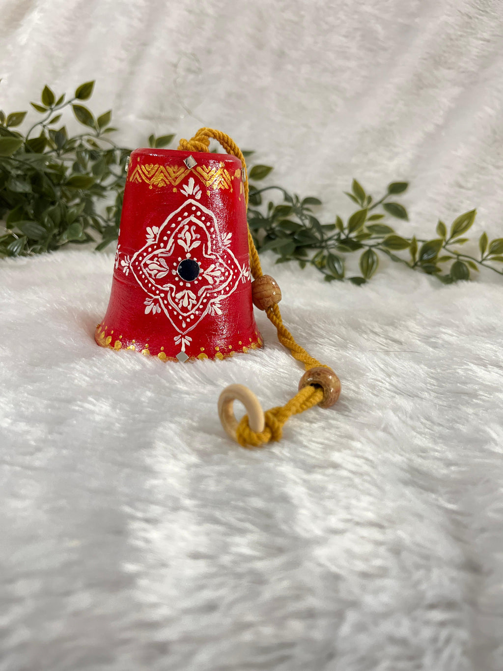 “Crimson Kolam Charm” Handpainted Terracotta Hanging Décor