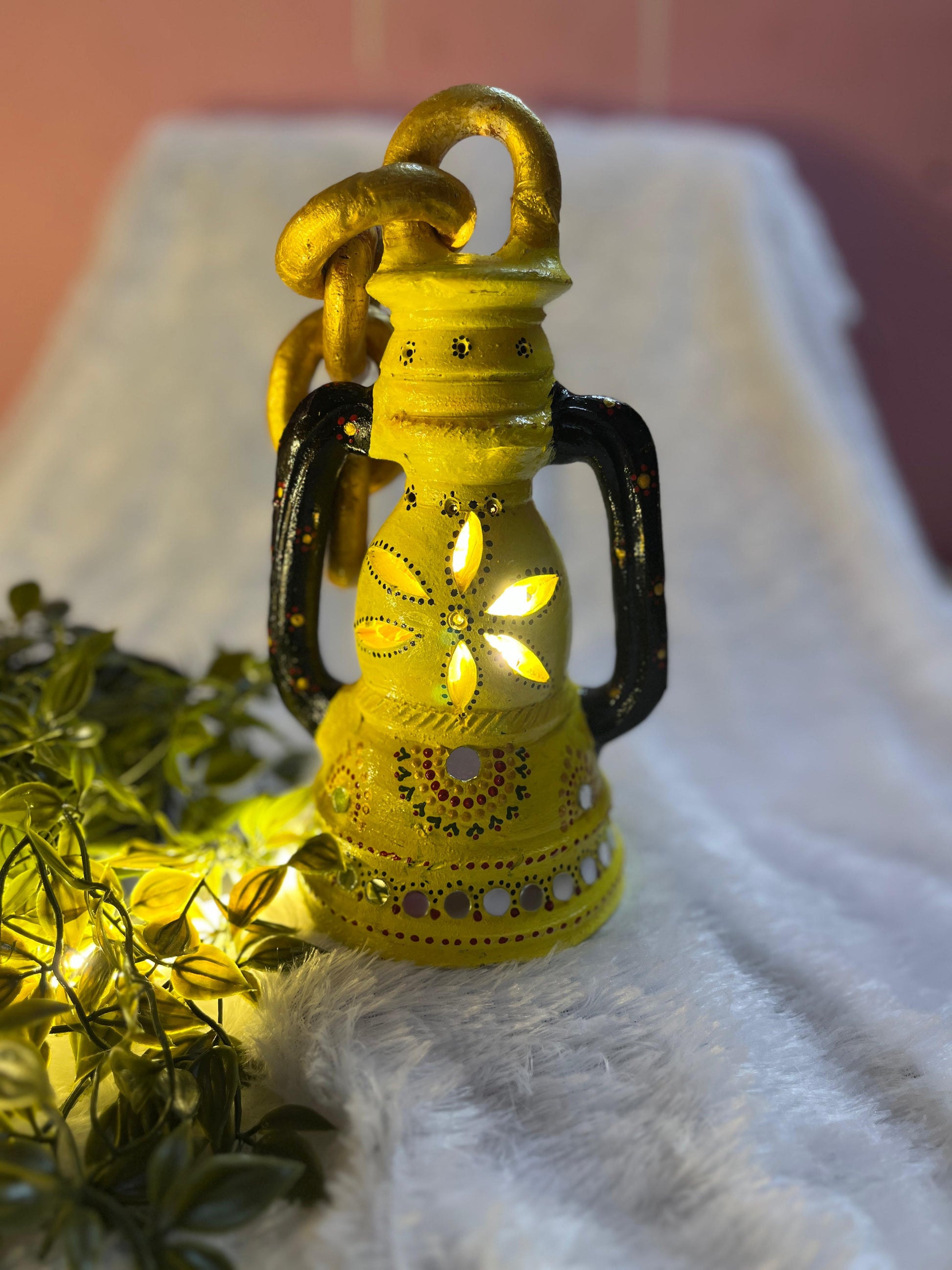 “Rustic Glow” Hand-Painted Terracotta Lantern