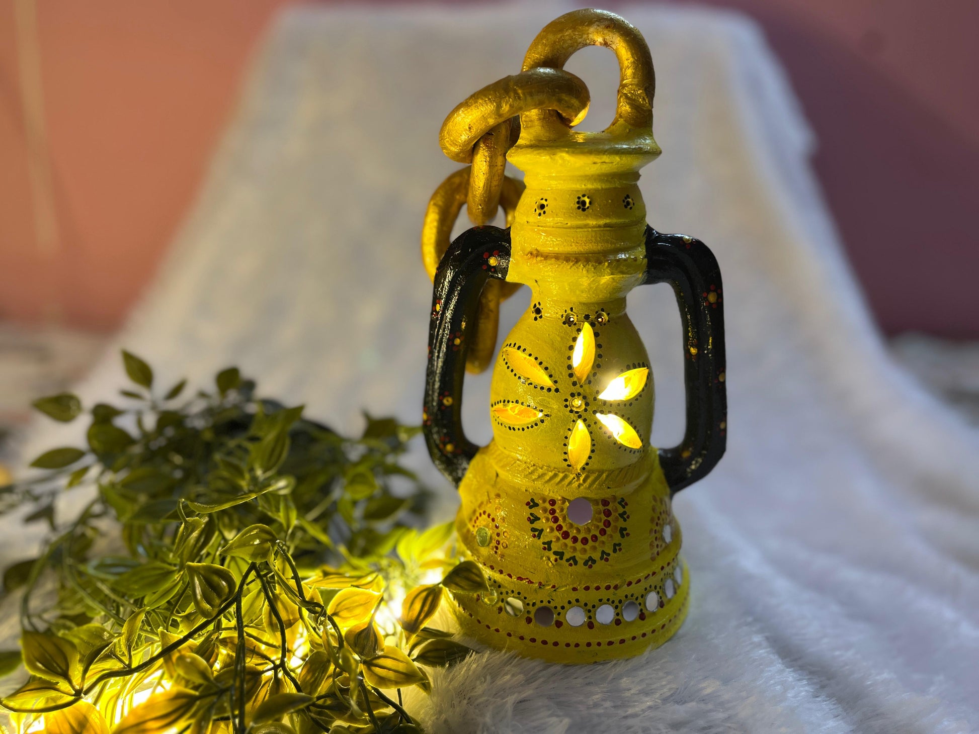 “Rustic Glow” Hand-Painted Terracotta Lantern
