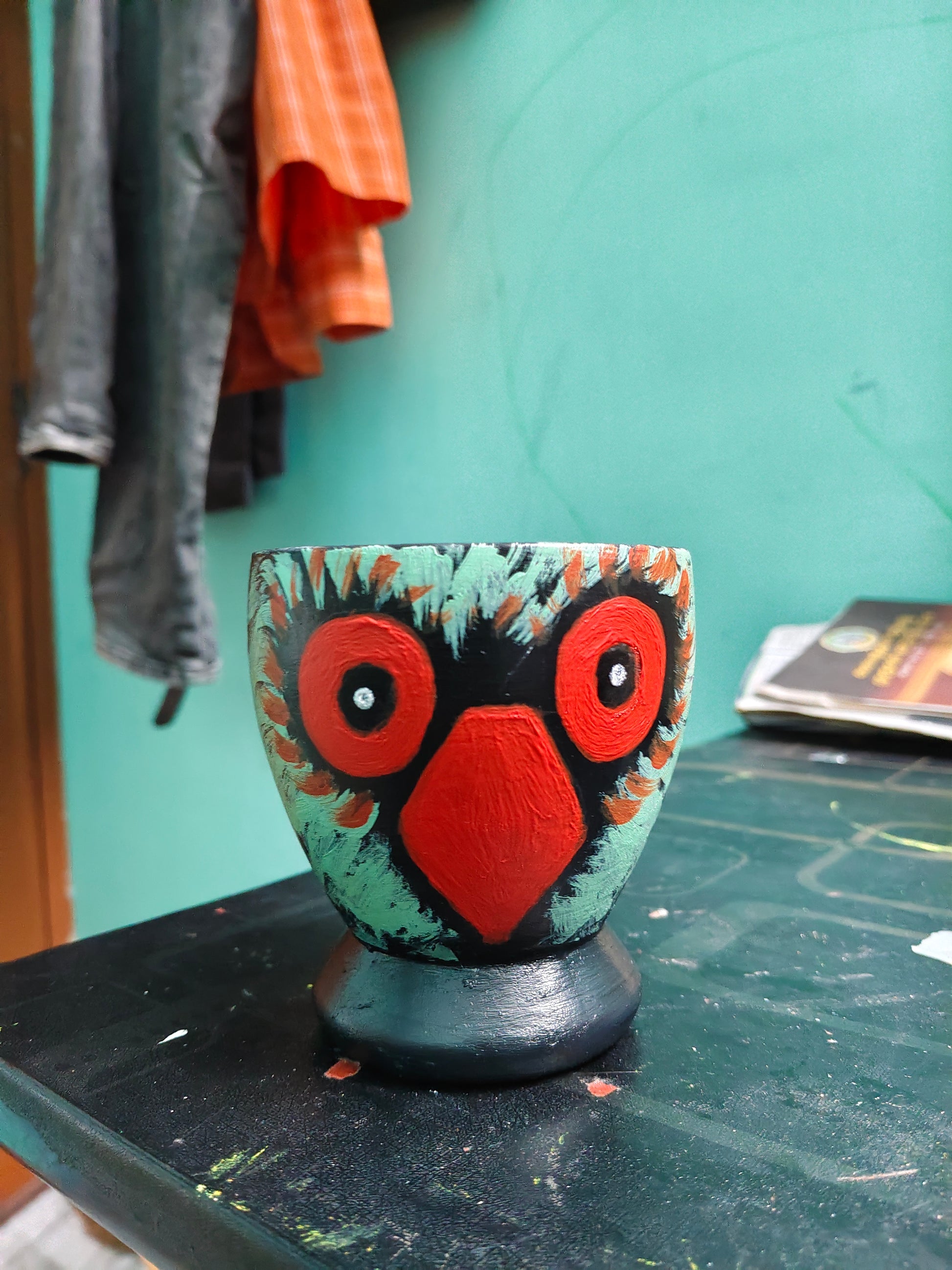 “Midnight Owl” Hand-Painted Terracotta Lamp Holder