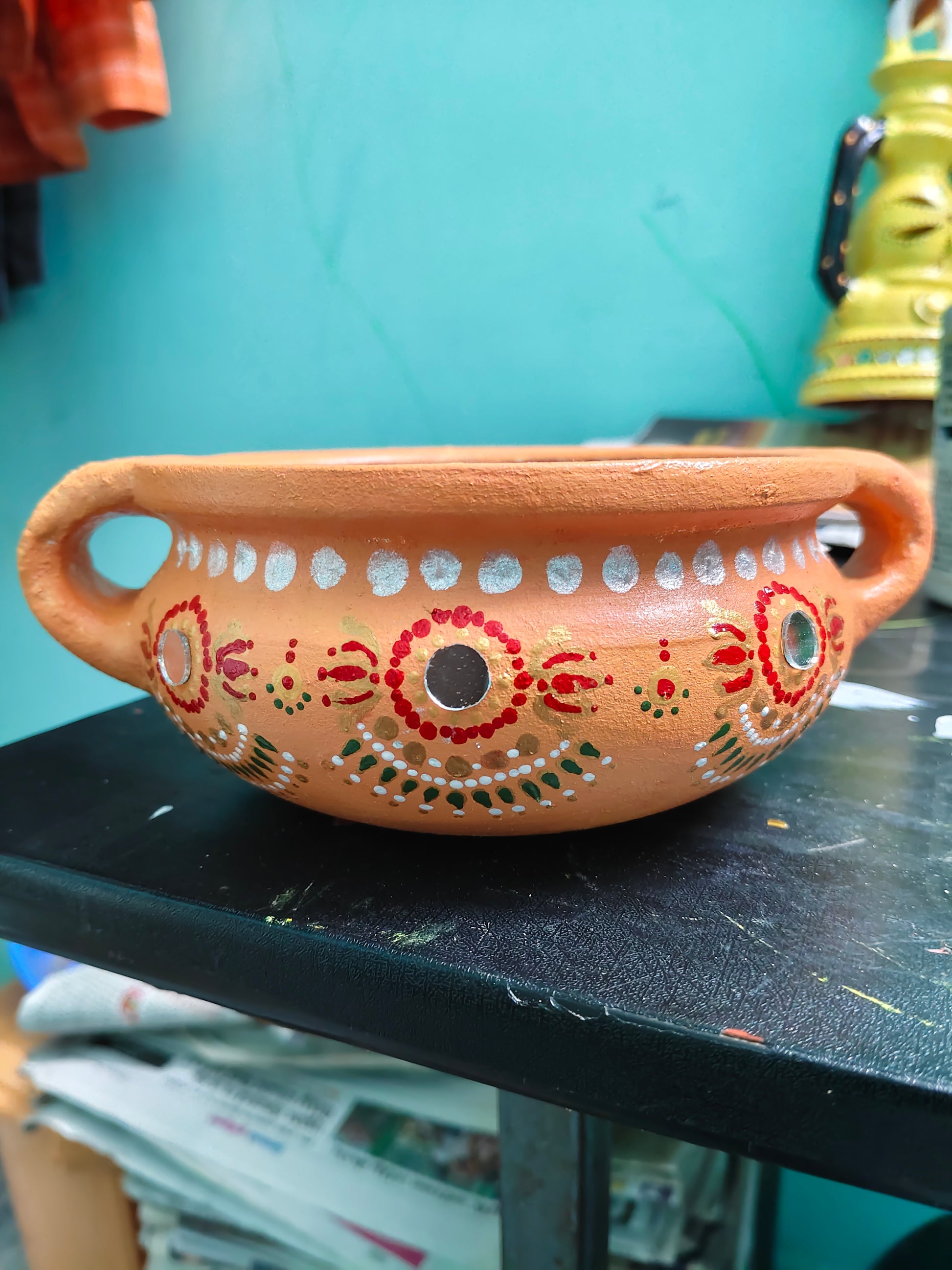 “Rustic Mandala Glow” Handpainted Terracotta Uruli