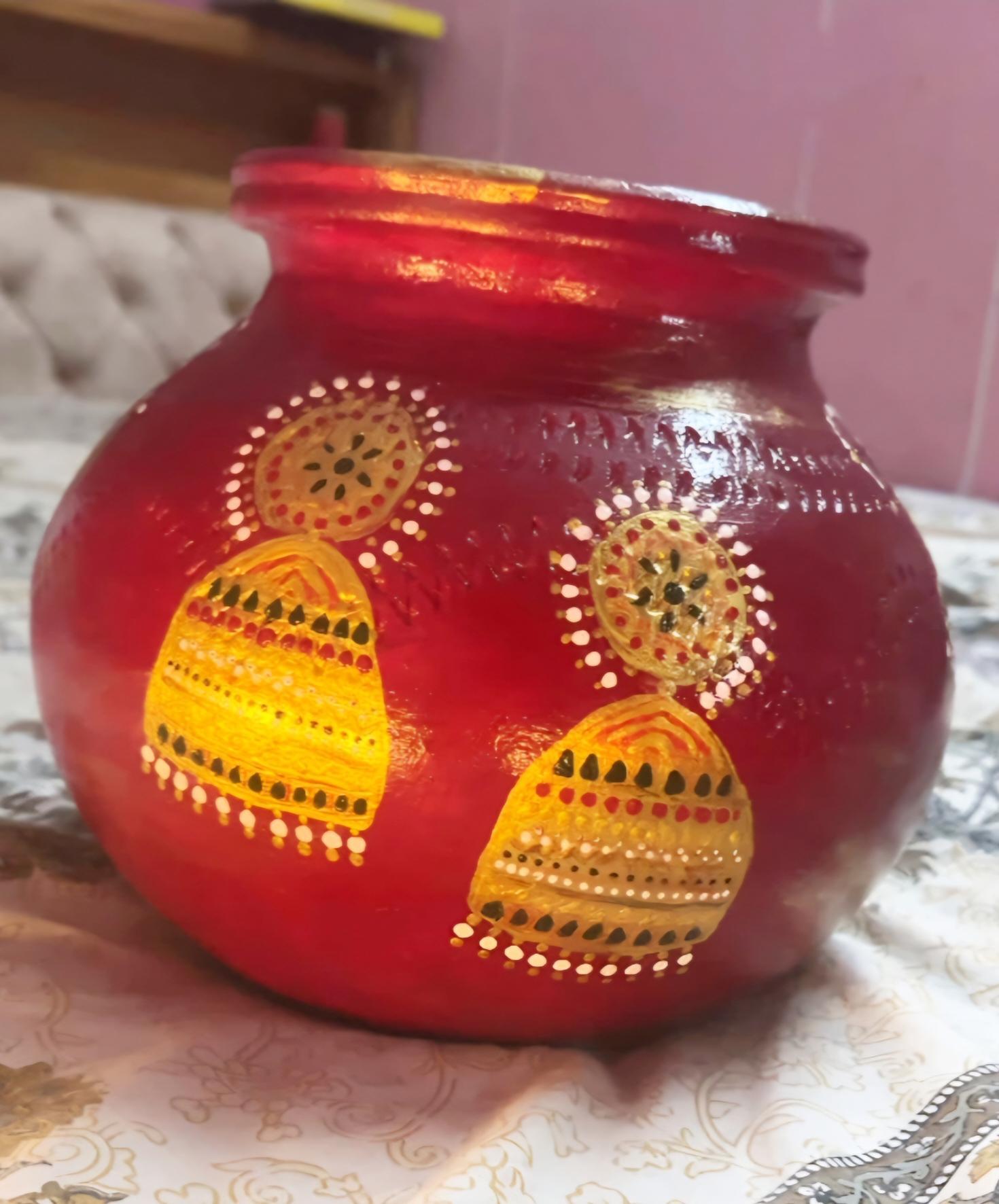 Crimson Glow Terracotta Jhumka Pot